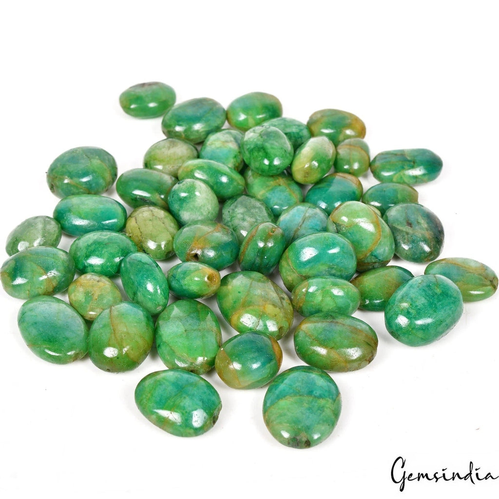 560 Ct/46 Pcs Natural Brazilian Green Emerald Oval Drill Cab Bead Loose Gems Lot
