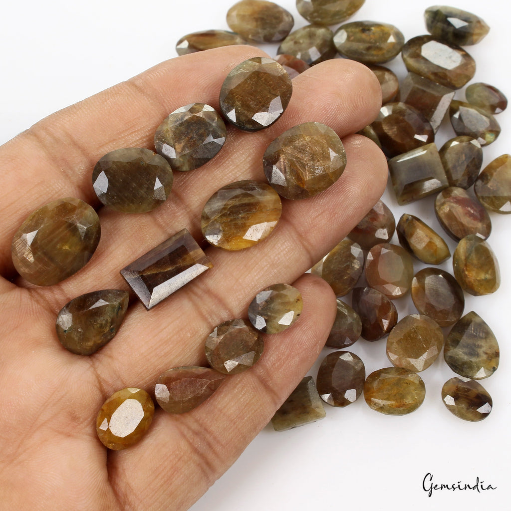 560Ct 100% Natural Yellow Brown Sapphire Untreated Mix Cut Loose Gemstones 55 Pc