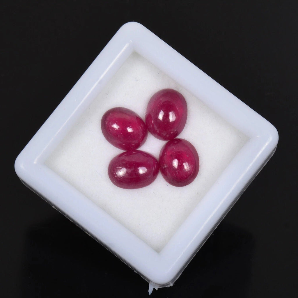 4 Pcs Natural Pink Red Ruby Oval Cabochon 7mm-8mm Loose Mozambique Gemstones Lot