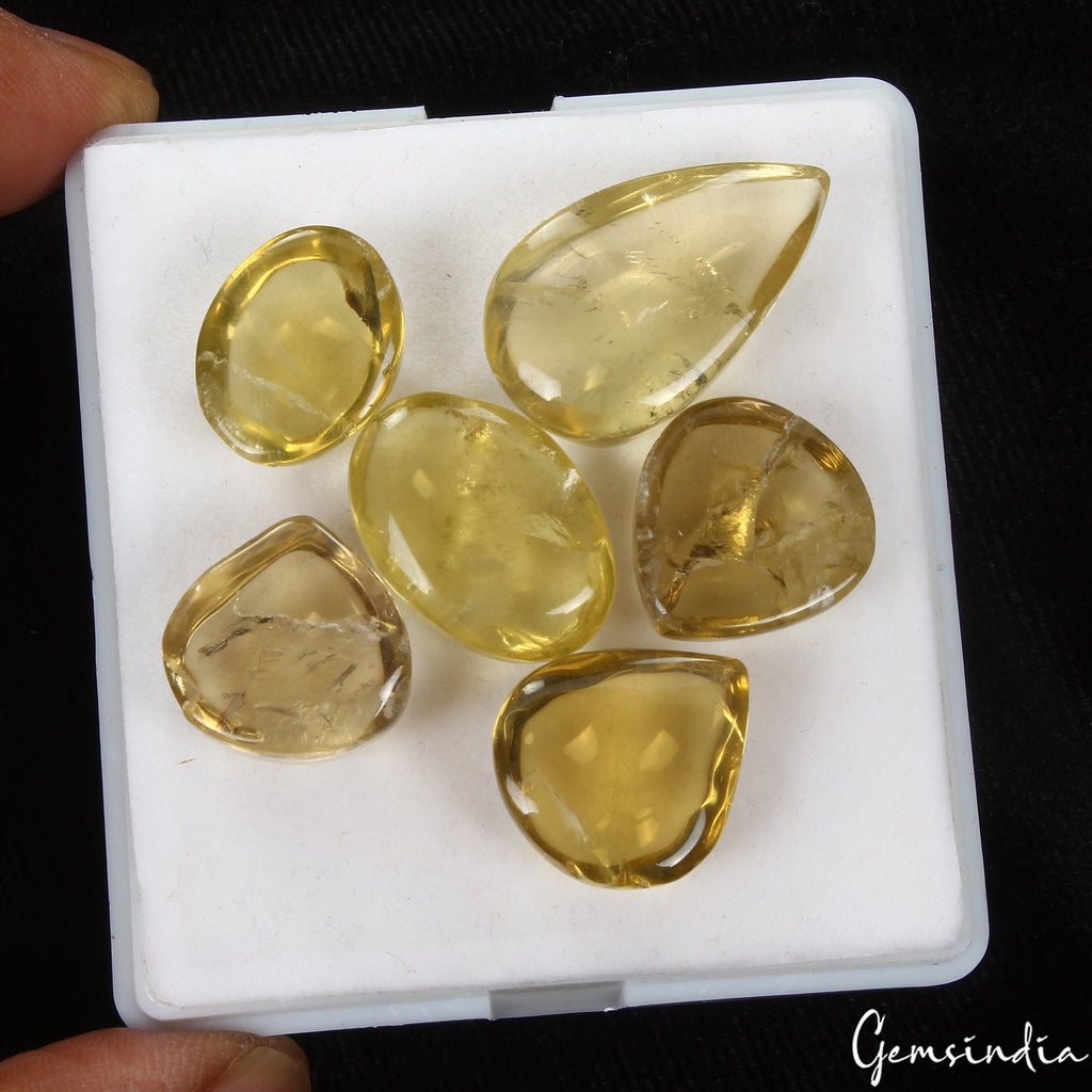 6 Pcs Natural Lemon Citrine Quartz Mix Cabochon Loose 16-26mm Gemstones ~125 Ct