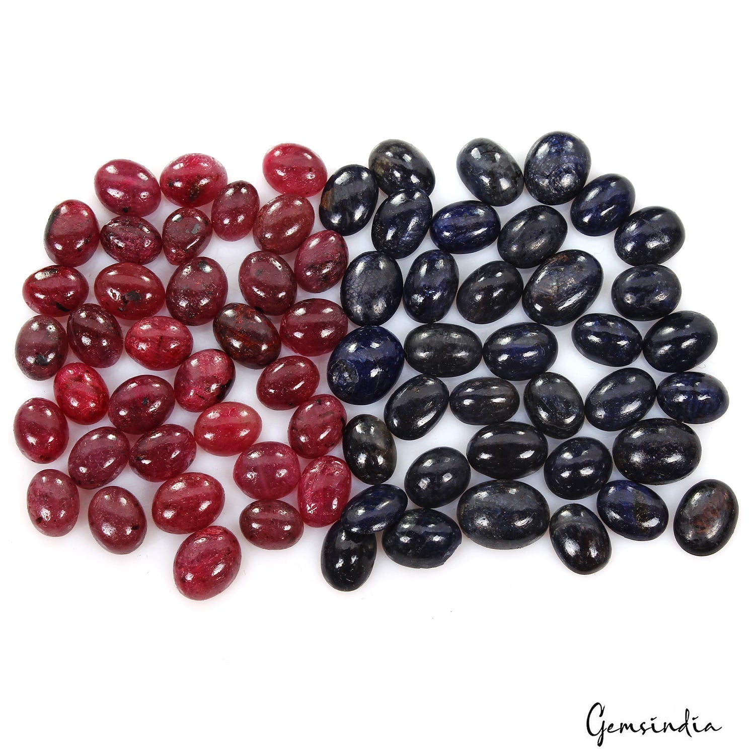 260.00 Ct Natural Red Blue Ruby Sapphire Oval Cabochon Wholesale Gems Lot 70 Pcs
