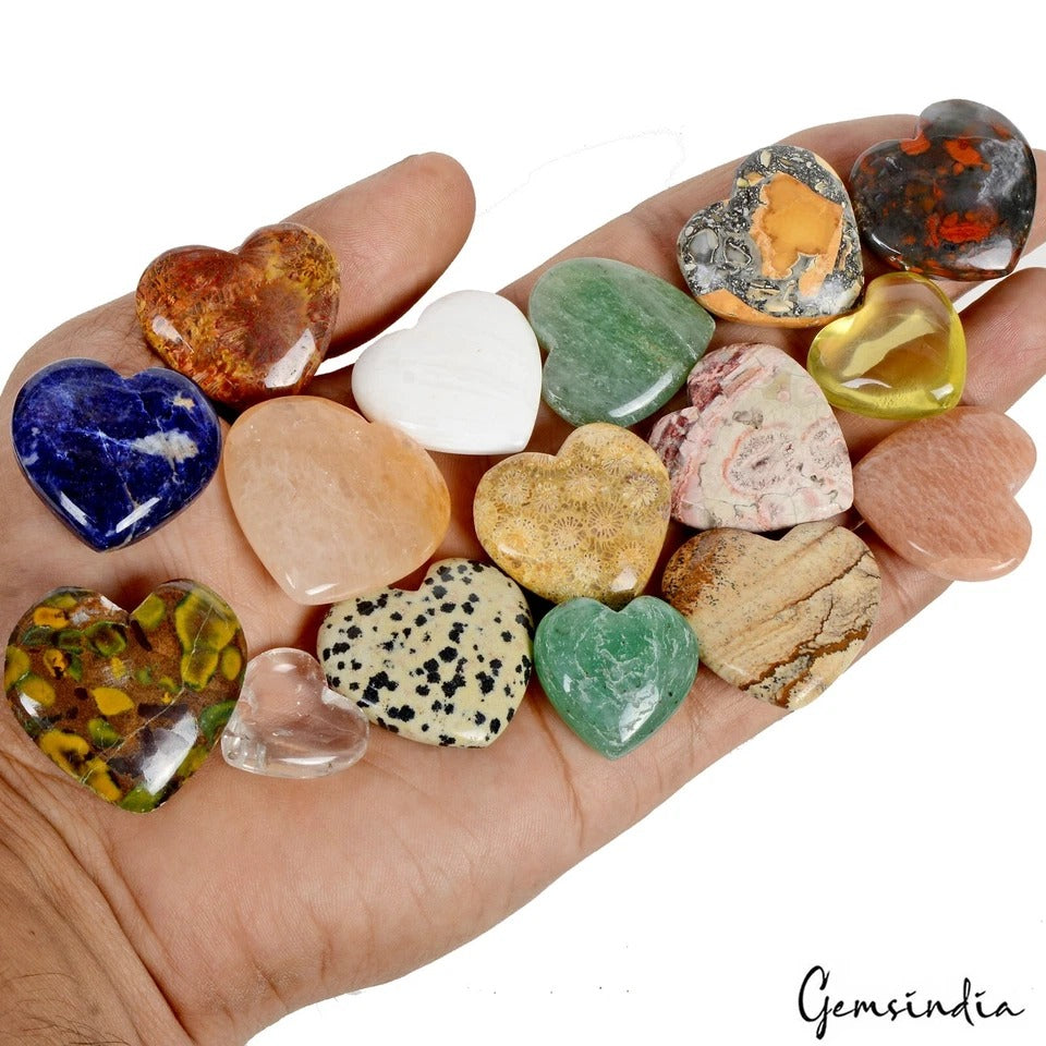 16 Pcs Natural Multigems 20-32mm Heart Shape Loose Cabochon Gemstones 850 Cts