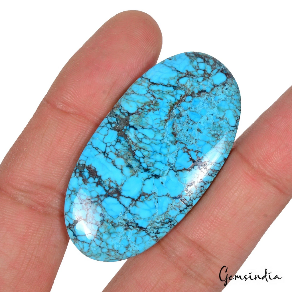 70 Ct Natural Blue Arizona USA Spiderweb Turquoise Oval Cab Gemstone For Pendant