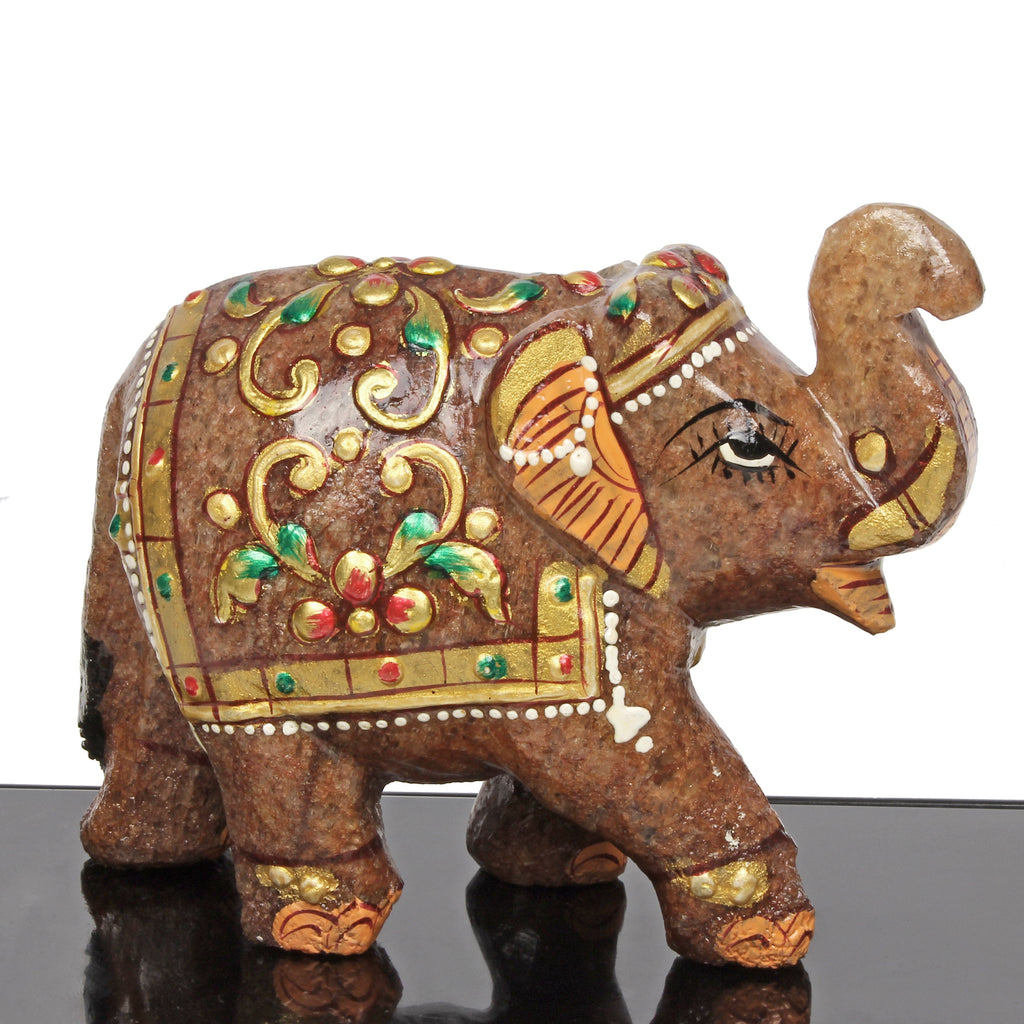 Hand Crafted 1520 Cts Natural Aventurine Trunk Up Elephant Sculpture/Home Decor