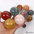 11 Pc Natural Gemstone Sphere Set + Wooden Stands - Bulk Crystal Ball Collection