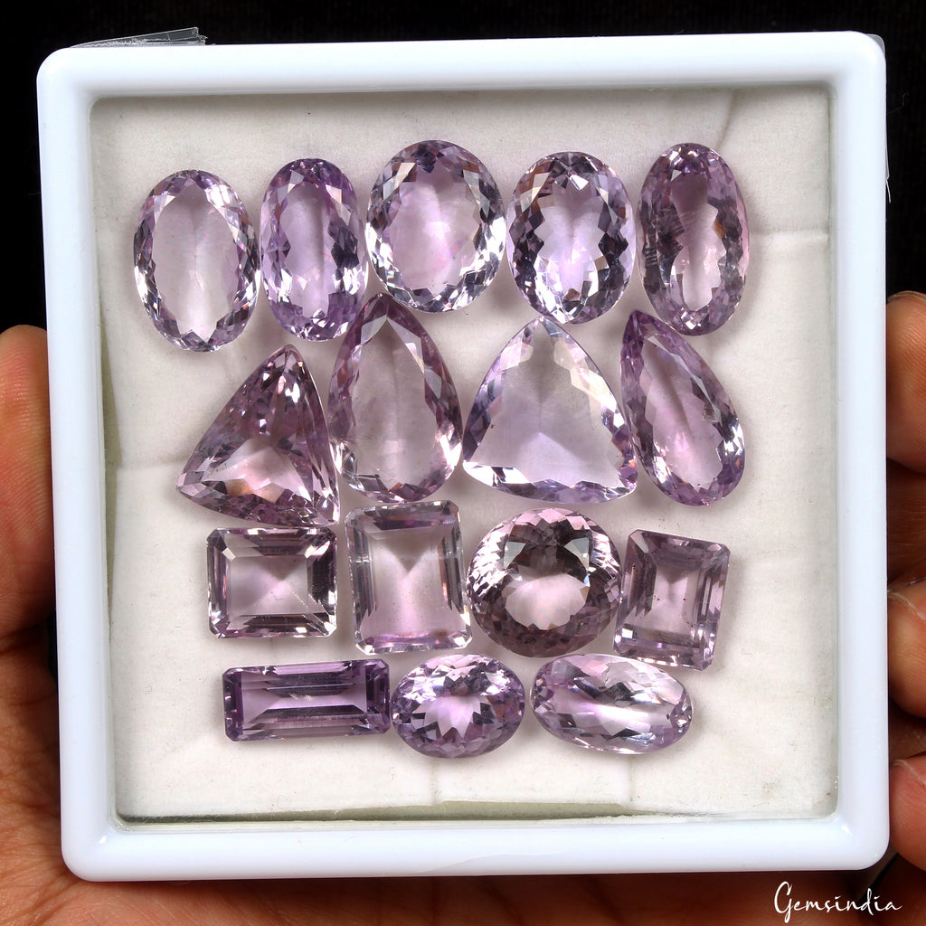 Natural 217.70 Ct Lavender Amethyst Mix Cut Loose Certified Gemstones 16 Pcs Lot
