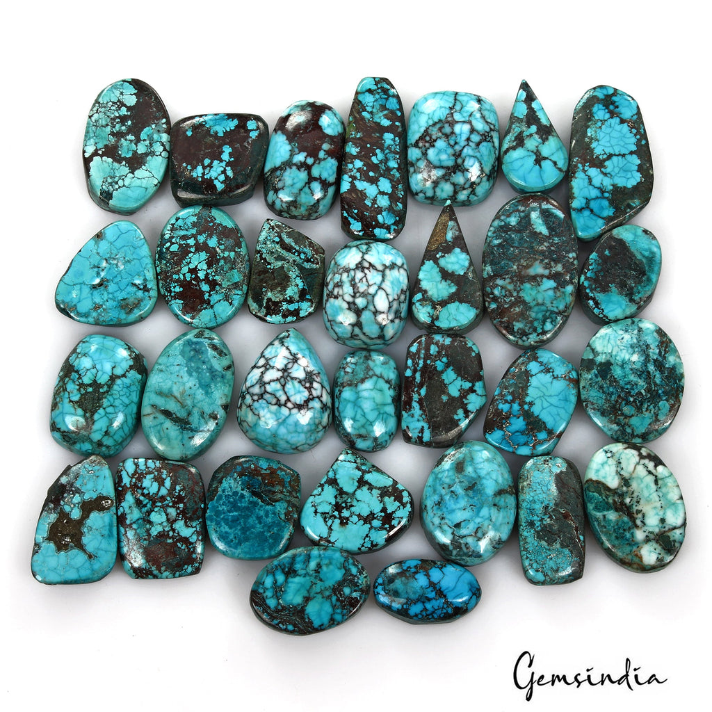 520 Ct Natural Spiderweb Blue Turquoise Oval Cabochon Loose Gemstone Lot 30 Pcs