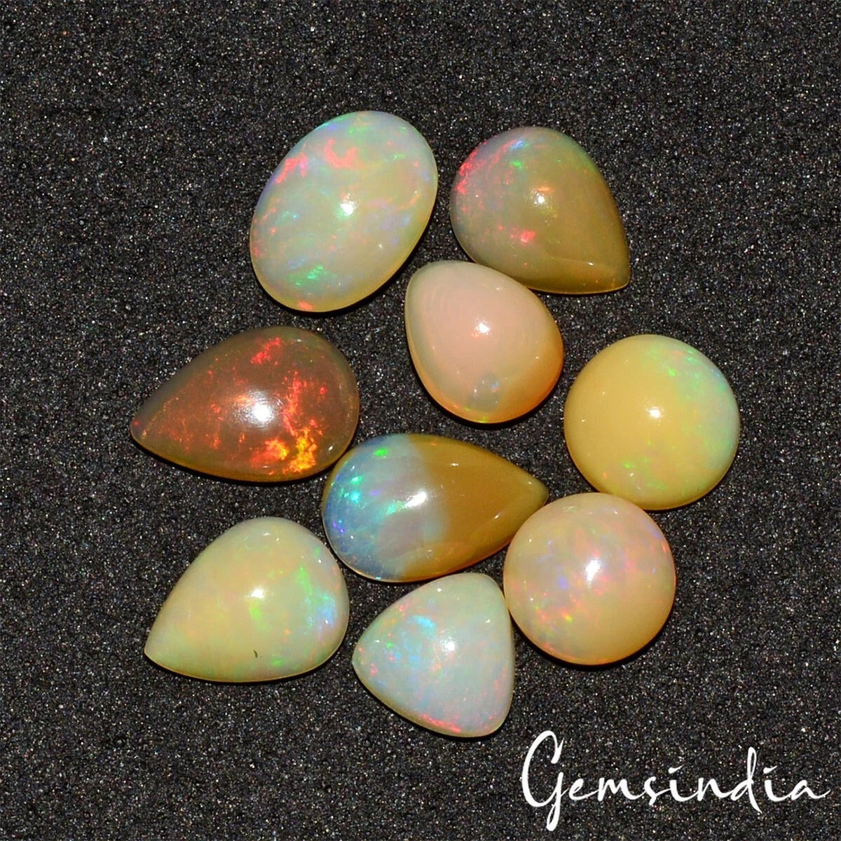 8.60 Ct Natural Ethiopian Opal Mix Cabochon Loose Gemstone Lot 9 Pcs For Jewelry