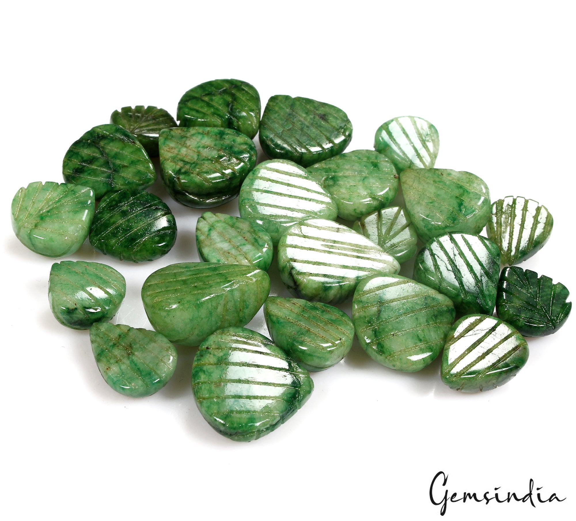 480 Ct/24 Pcs Natural Carving Green Emerald Pear, Ring Size Loose Gemstones Lot