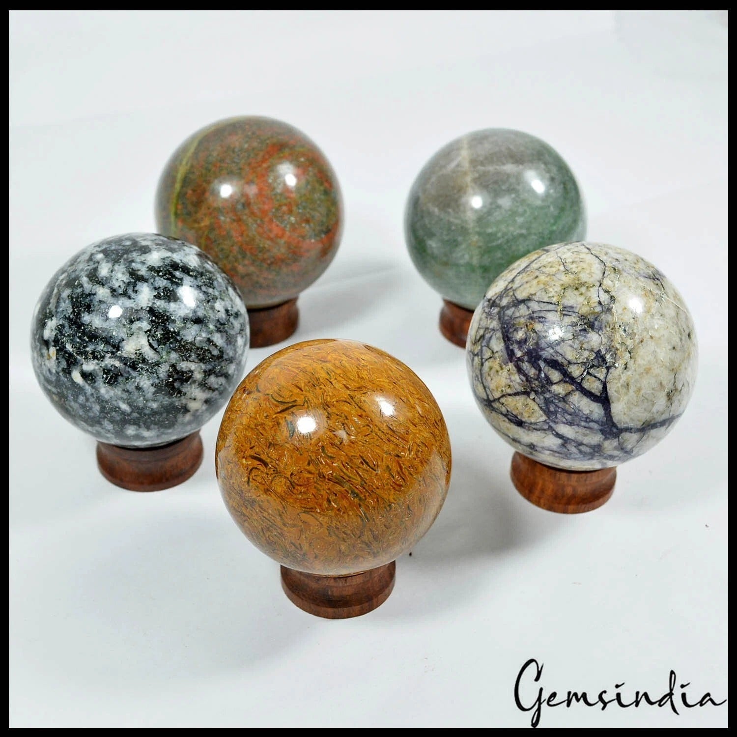 Multi-Gemstone Sphere, Untreated — 5 Pieces, 50mm to 53mm, 1.007 Kg (5035 Ct)