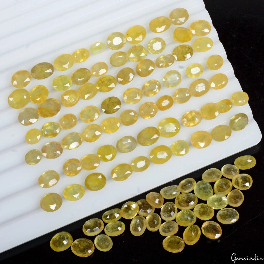 Certified 250 Cts/100 Pcs Natural Unheated Yellow Sapphire Oval Cut 5mm-8mm Gems
