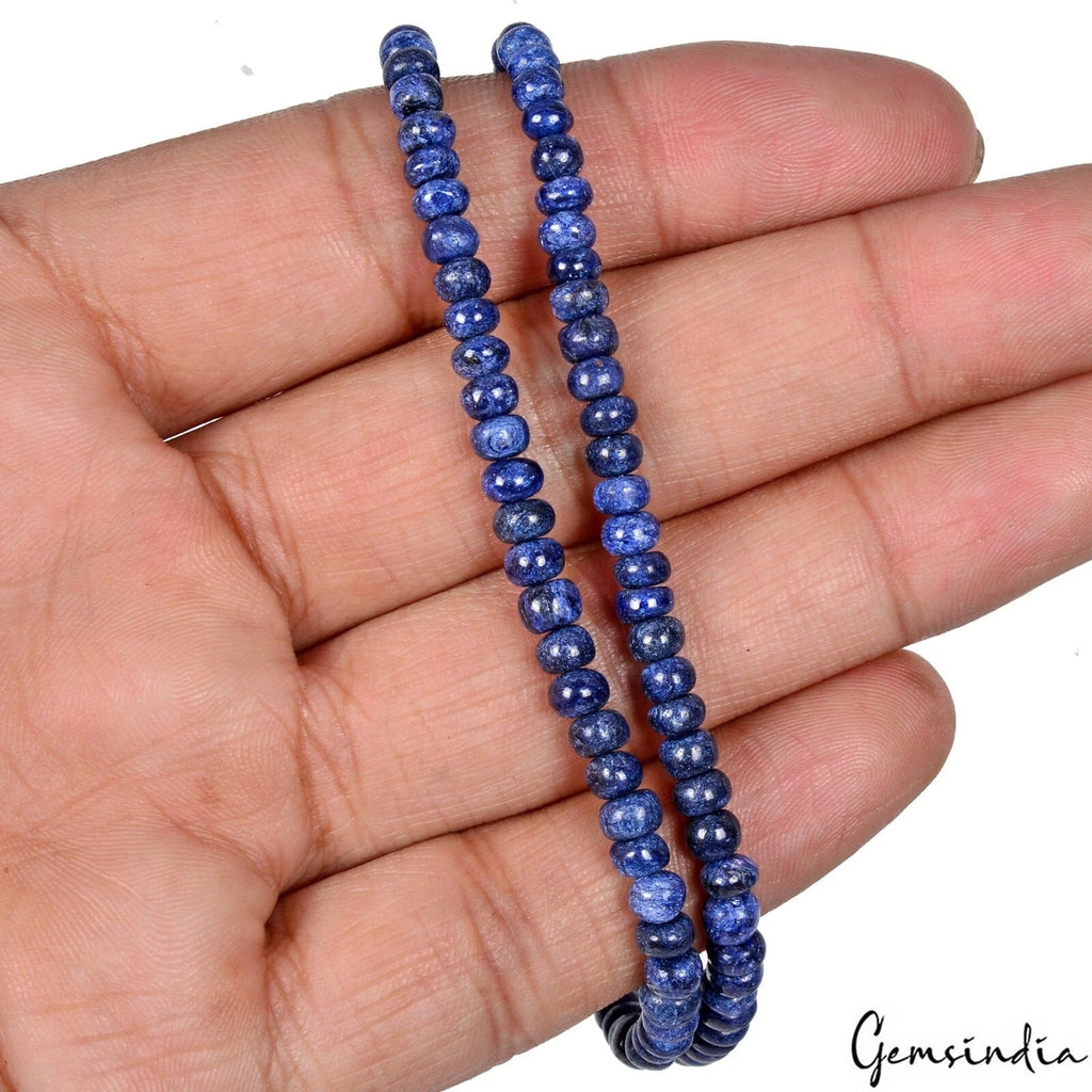 84.40 Ct Natural Blue Sapphire Round Cab Center Drilled Beaded Handmade Bracelet