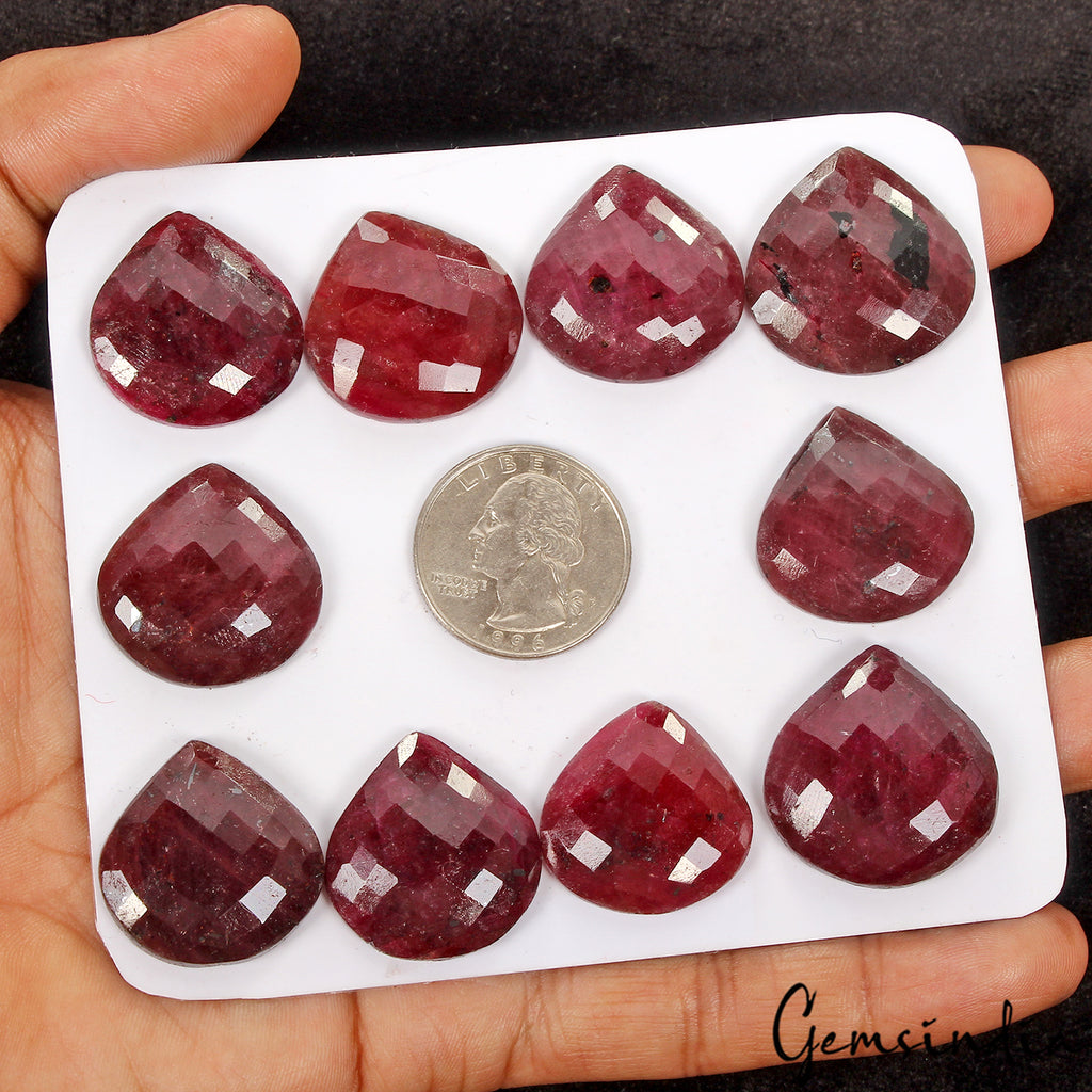 Ruby Lot, Loose Gemstone, Color Enhanced, Red — 10 Pieces, 23mm to 27mm, 380 Ct, Madagascar