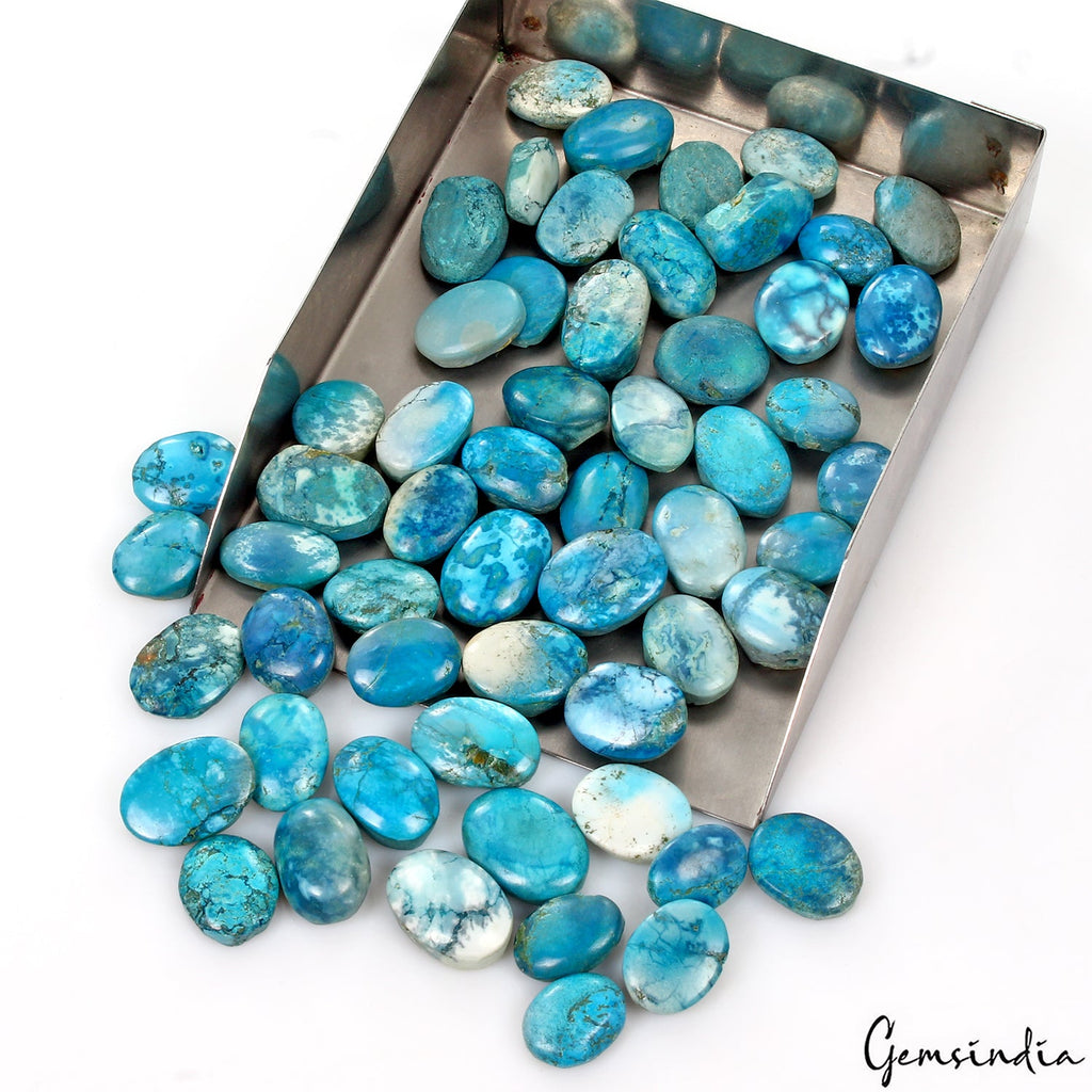 680 Cs 57 Pcs Natural Blue Turquoise Oval Cab 13-18mm Loose Gems Wholesale Lot