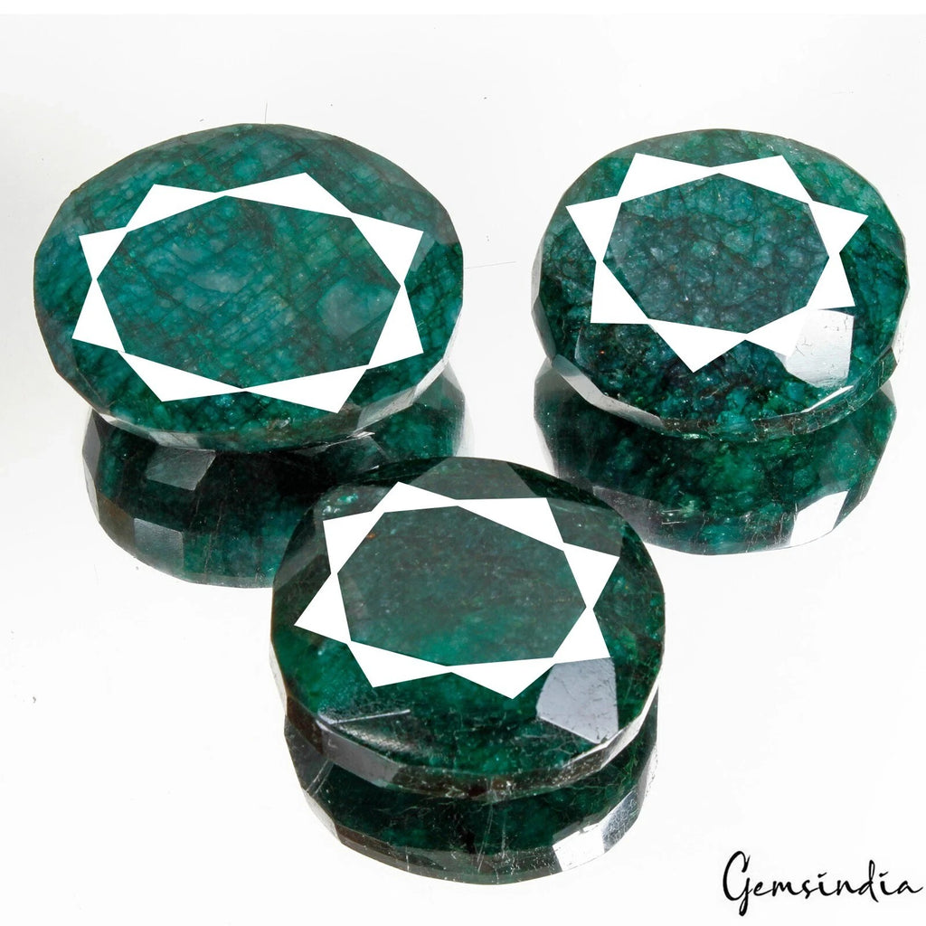 Emerald Lot, Loose Gemstone, Color Enhanced, Green — 3 Pieces, 54mm to 62mm, 2080 Ct, Brazil