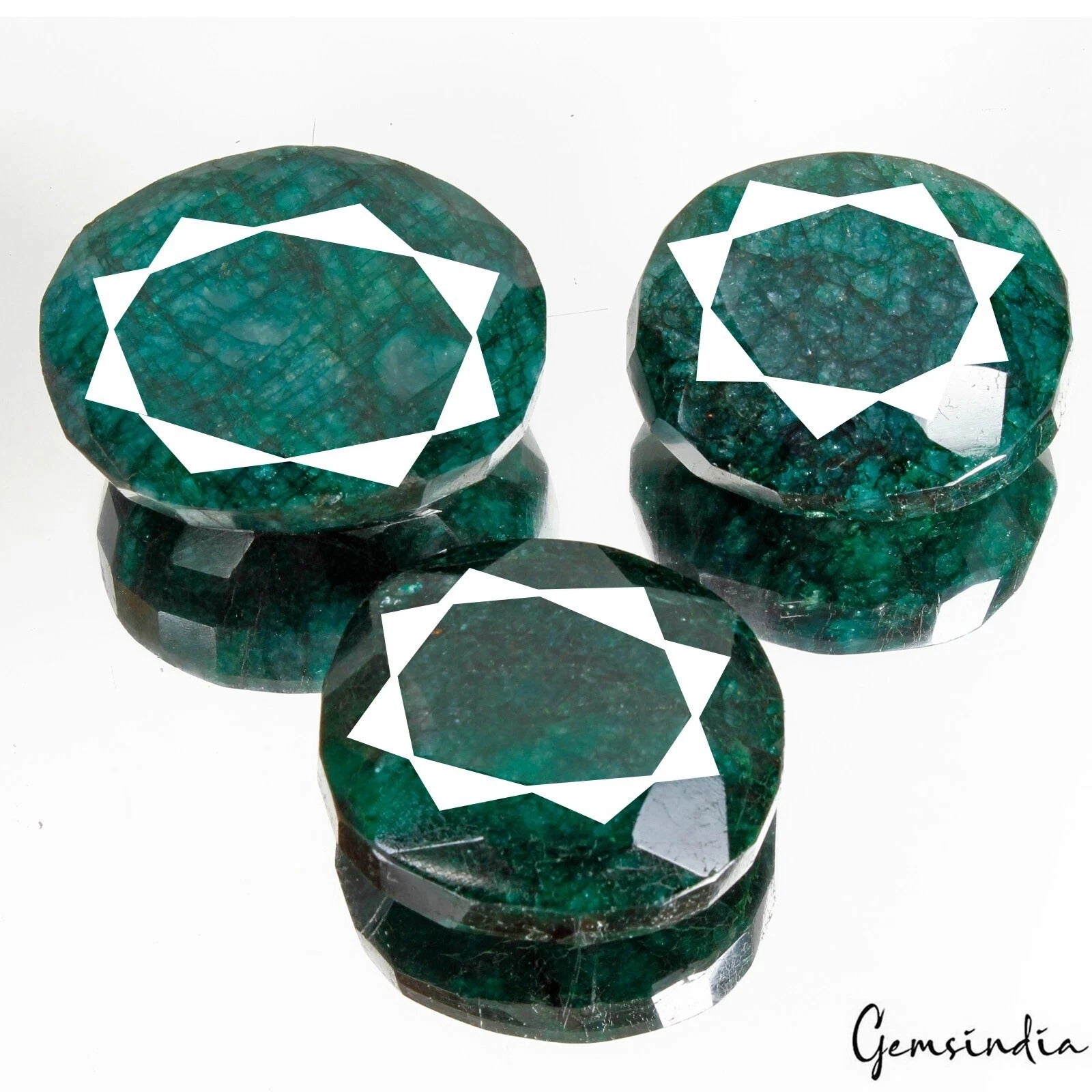 Emerald Lot, Loose Gemstone, Color Enhanced, Green — 3 Pieces, 54mm to 62mm, 2080 Ct, Brazil