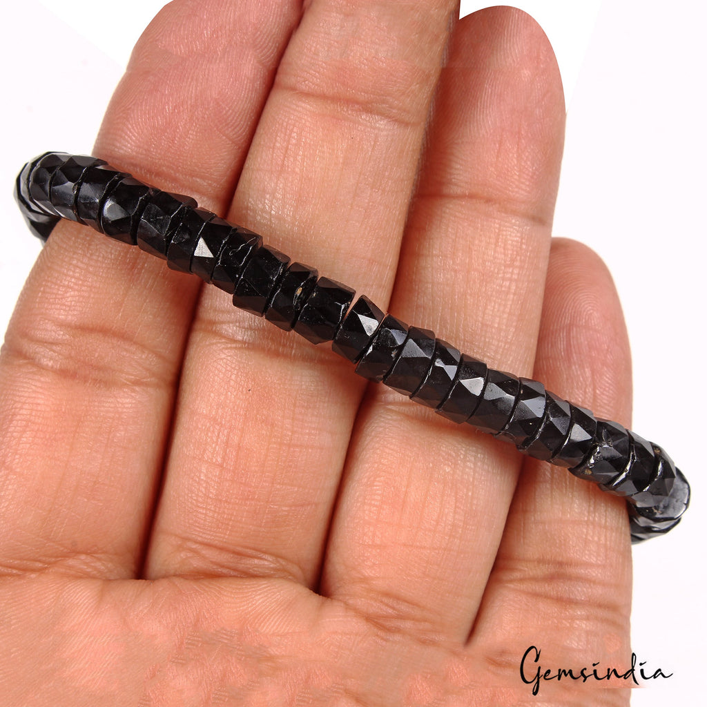 120.70 Ct Natural Black Spinel Round Cut Adjustable Stretch Bracelet For Women