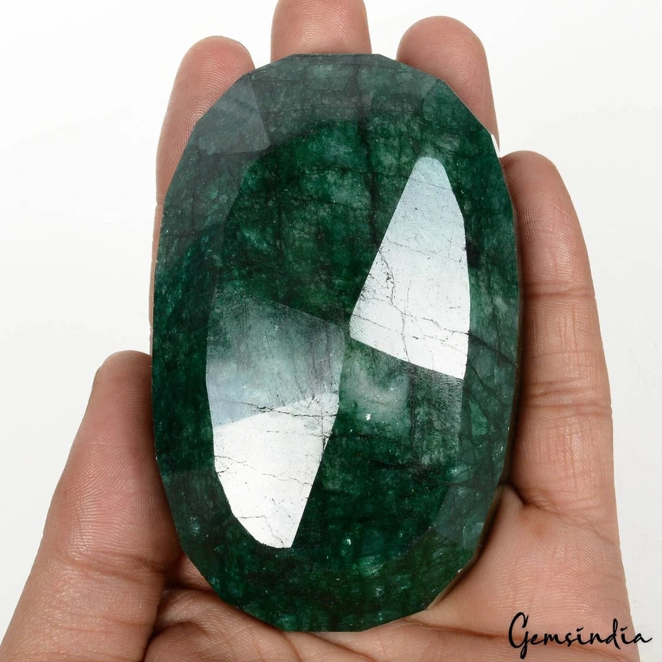 Emerald Loose Gemstone, Oval Cut, Color Enhanced — 93x58x35 mm, 1600 Ct, Brazil