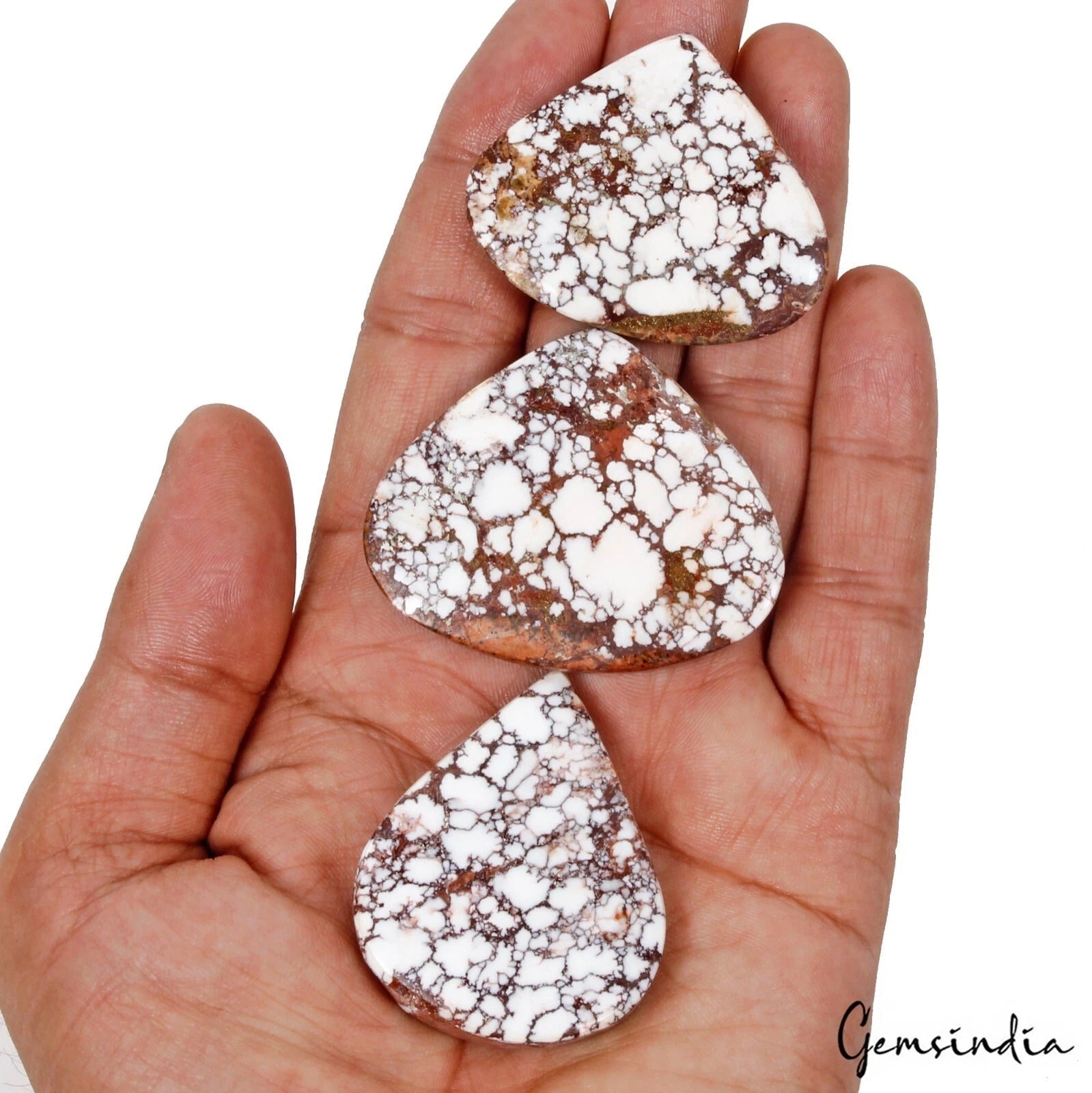 320 Ct Natural Untreated White Buffalo Turquoise Pear Cab Loose Gems Lot 3 Pcs