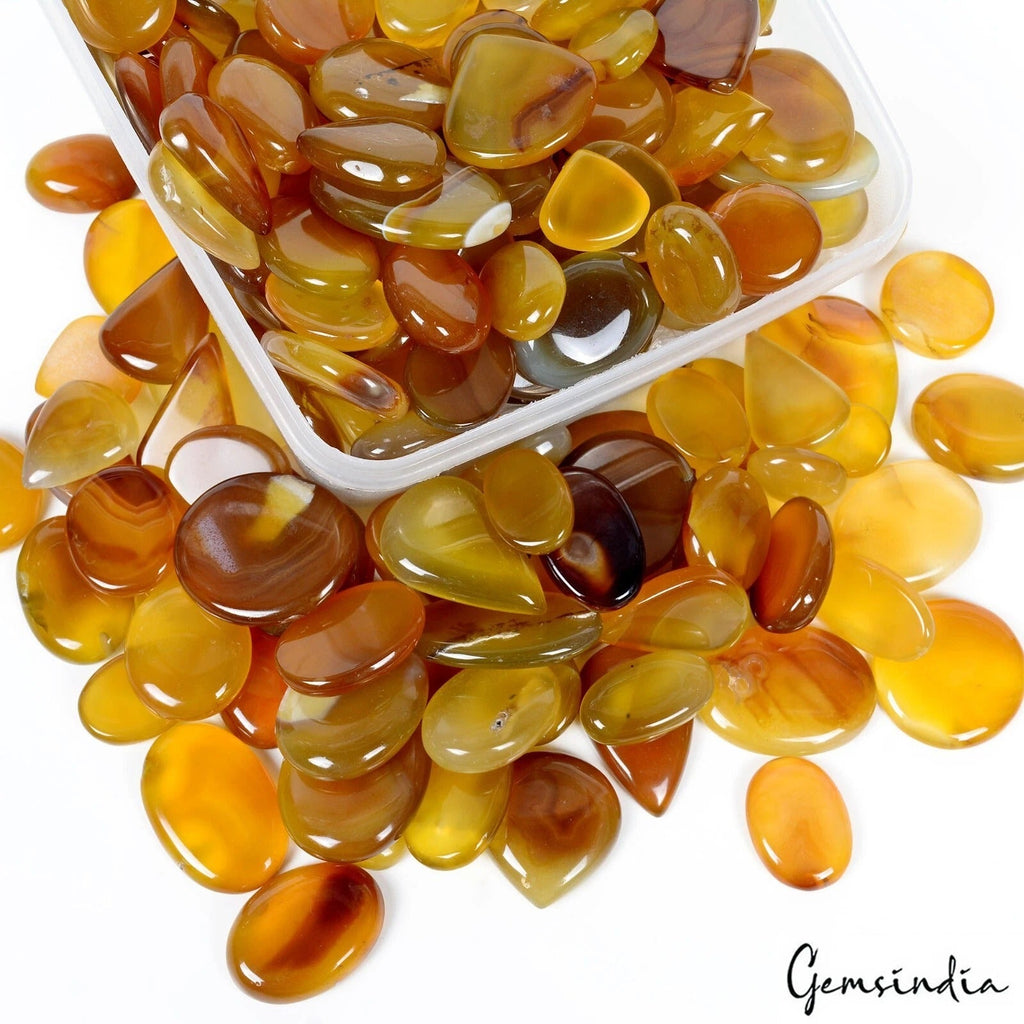 2 Kilo AA+ Yellow Onyx Agate Mix Cabochon Loose Gemstone Lot Wholesale 22-49mm
