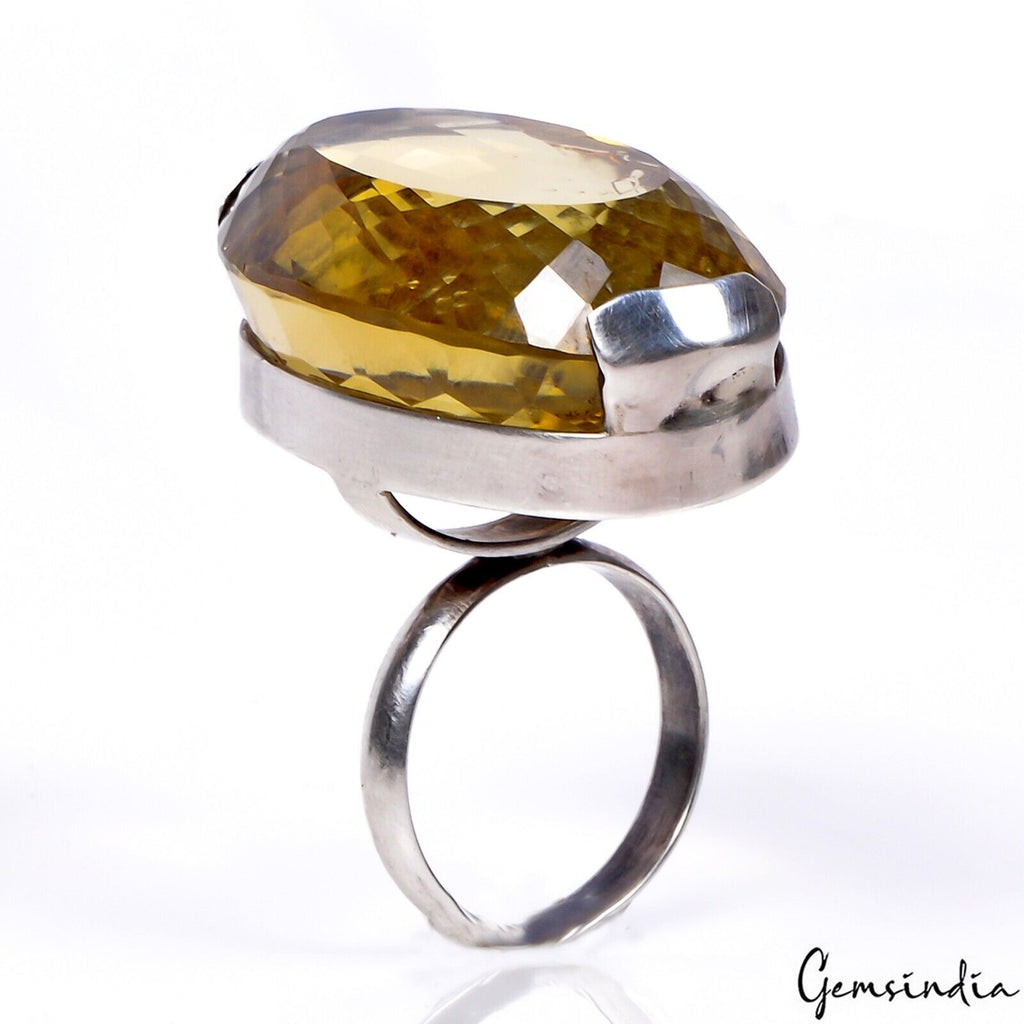 20.45 Gm Natural Citrine Gem Handmade 925 Sterling Silver Jewelry Ring For Women