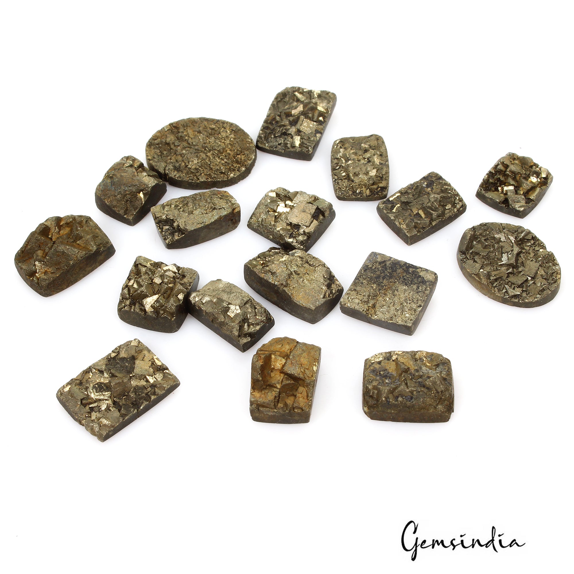 360 Cts/17 Pcs Natural Untreated Gold Pyrite Druzy Mix Cut Flat Back Loose Gems