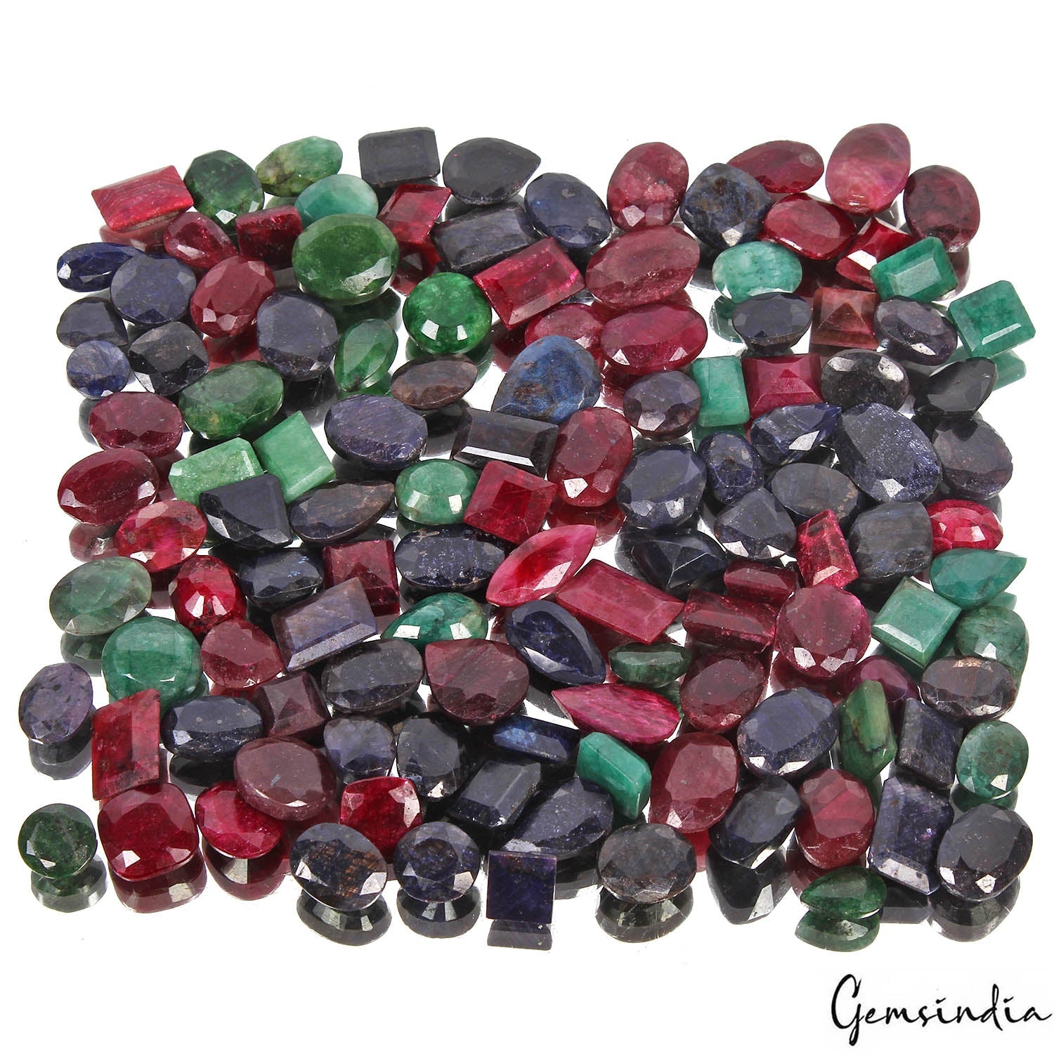 1400 Cts/123 Pcs Natural Red Ruby Green Emerald Blue Sapphire Mix Cut Loose Gems