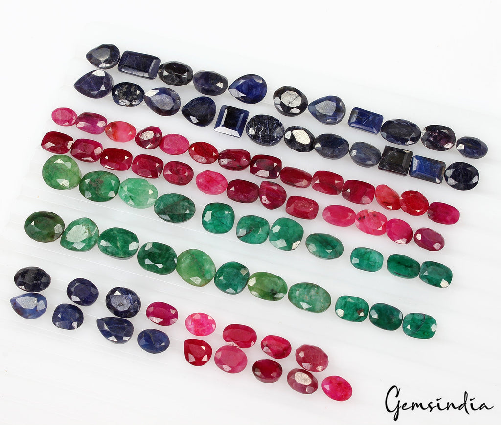 197 Ct/89P Natural Ruby Emerald & Sapphire Loose Mix Cut Gemstones Certified Lot