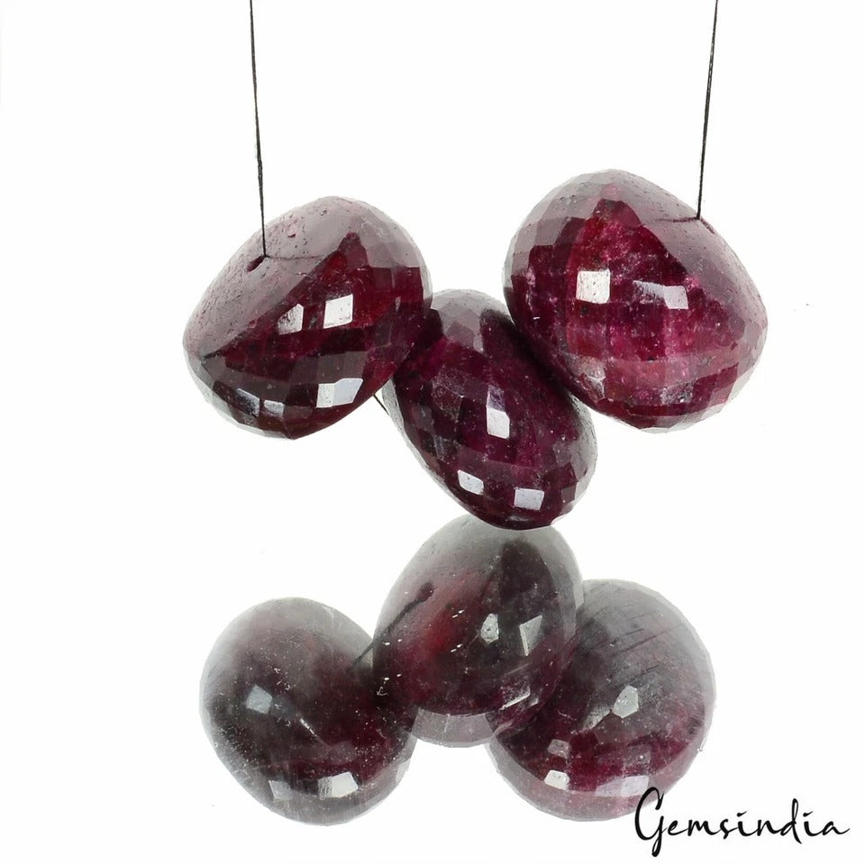 3 Pcs Natural Red Ruby Round Checker Cut Huge Drilled Bead Gemstones Lot~ 530 Ct