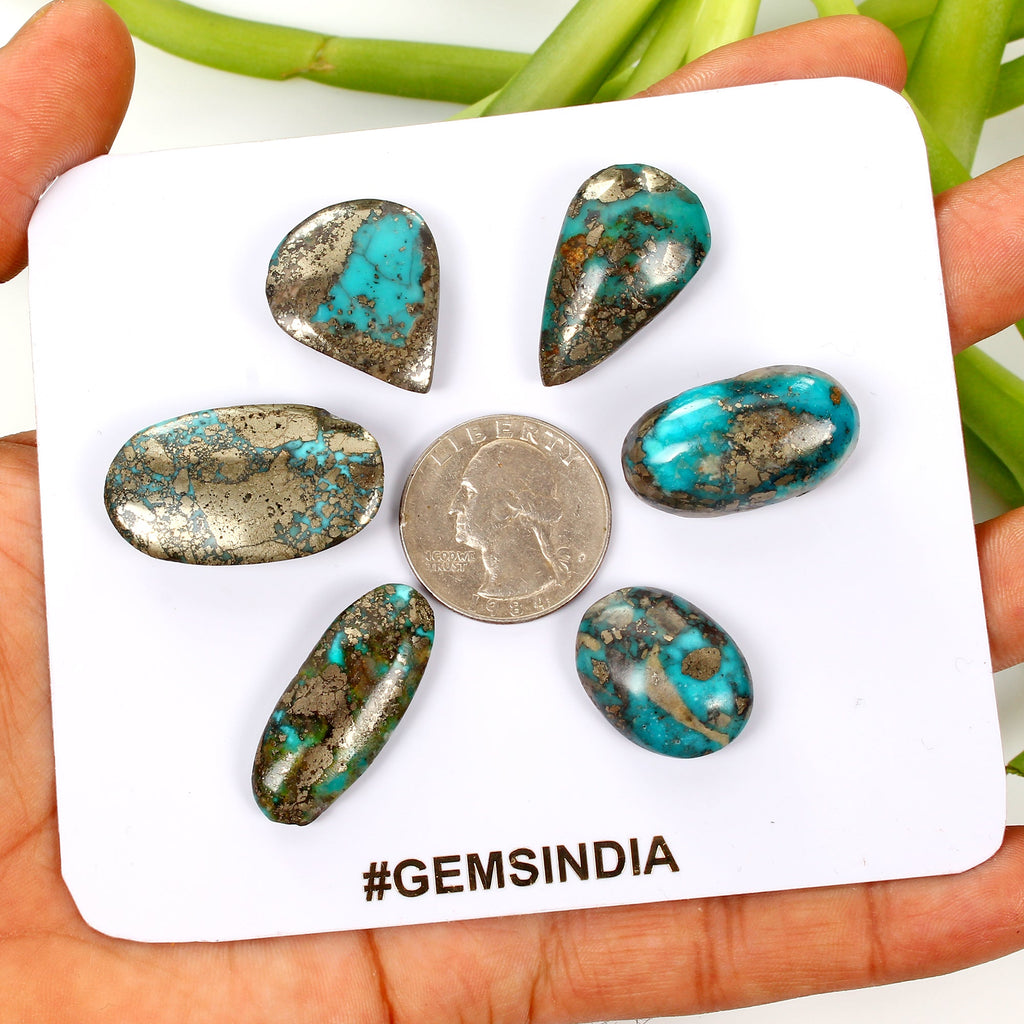 6 Pcs Natural Copper Turquoise Hand Cut Untreated AAA Quality Gemstones~ 40 Gm