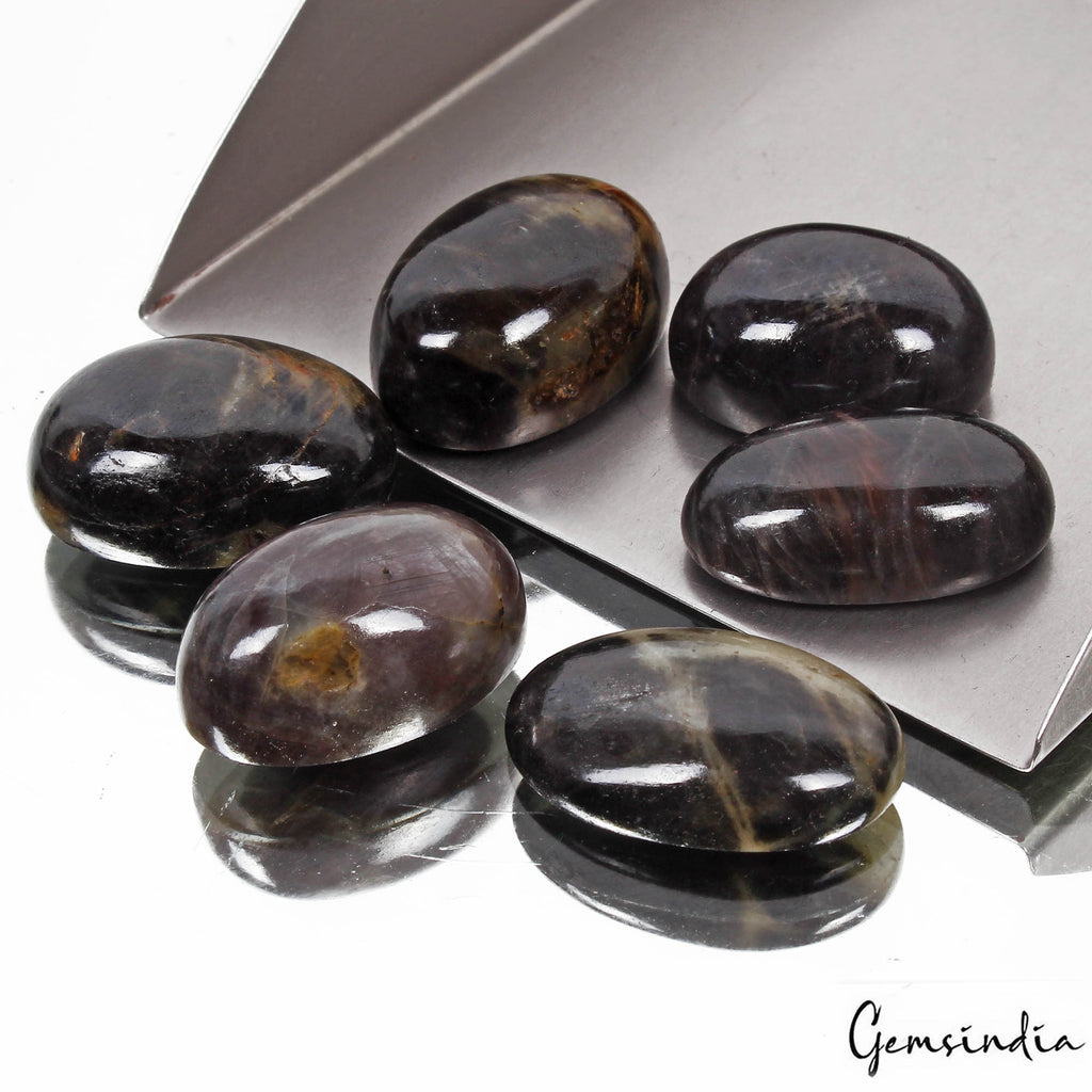 400 Cts/6 Pcs Natural Untreated Black Sapphire Oval Cab Loose Gems Wholesale Lo