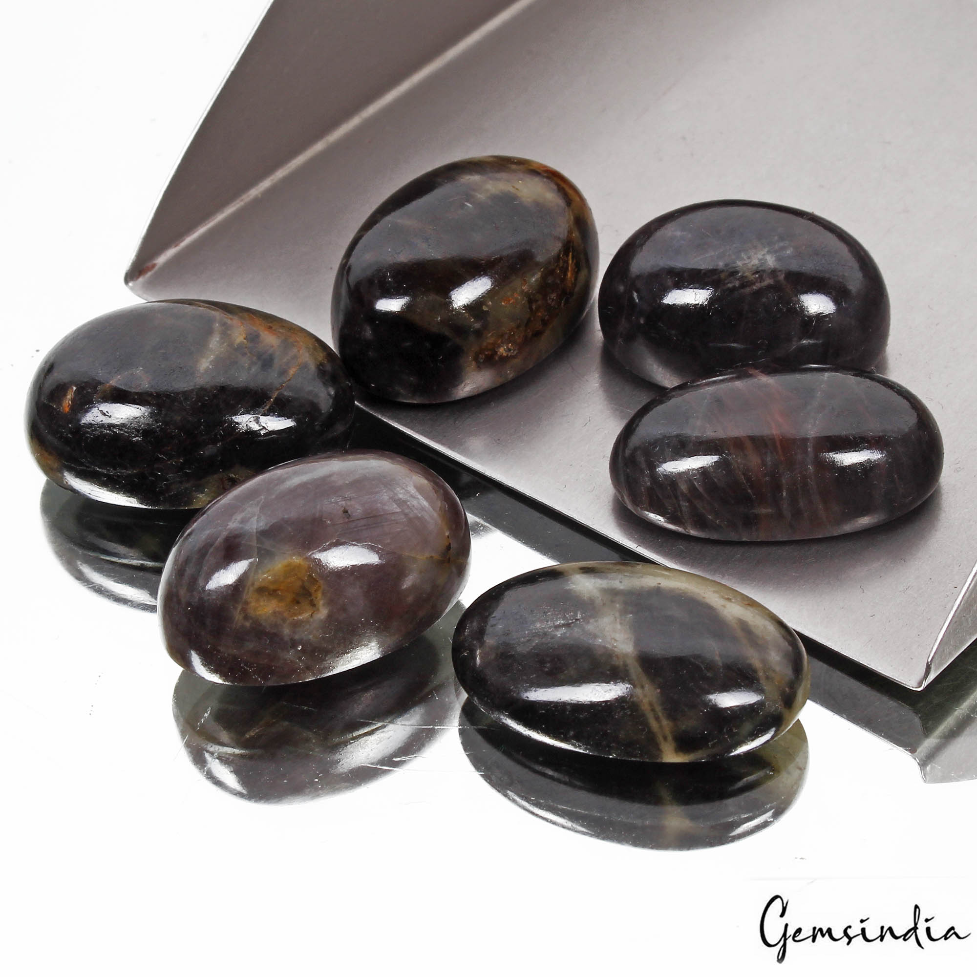 400 Cts/6 Pcs Natural Untreated Black Sapphire Oval Cab Loose Gems Wholesale Lo