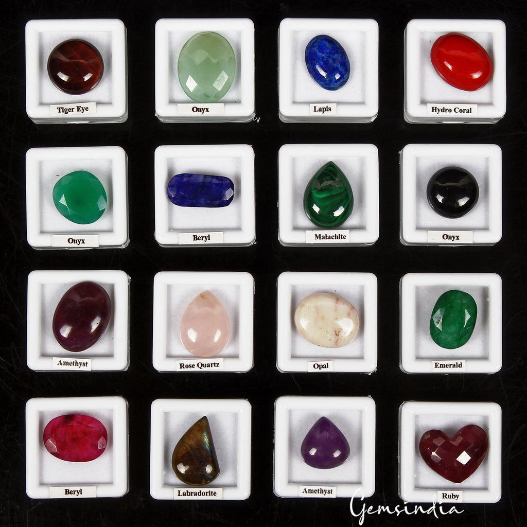 16 Pcs Estate Genuine Multi Gems Loose Multi Color Gemstones Collection W/ Boxes