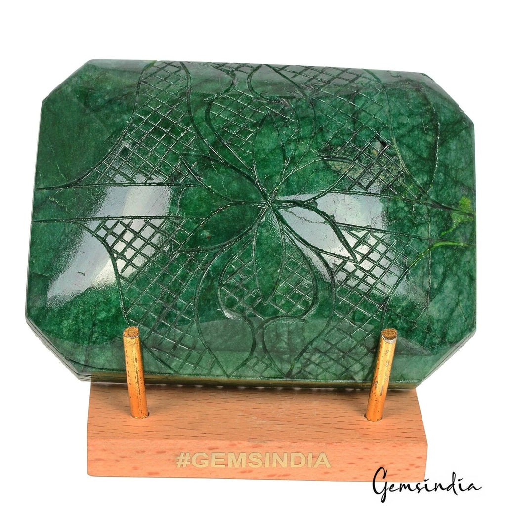 Certified 2590 Cts Natural Brazilian Green Emerald Octagon Cut Hand Carved Gems