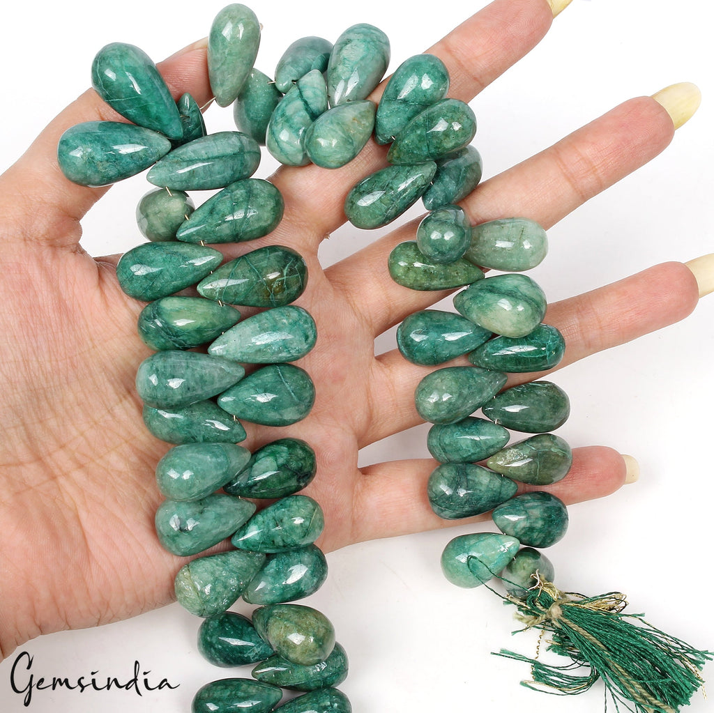 1000 Ct Green Emerald Pear Beads/Briolette Natural Loose Gemstone Making Jewelry