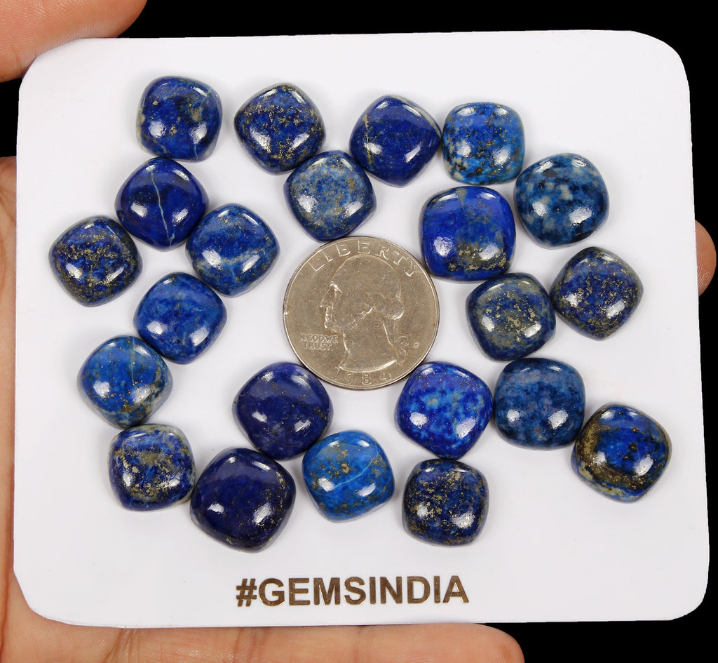 22 Pcs Natural Blue Lapis Lazuli 13mm-15mm Cushion Loose Cabochon Gemstones Lot