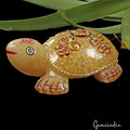 580 Cts Natural Untreated Yellow Aventurine Turtle Carved Golden Patined Statue