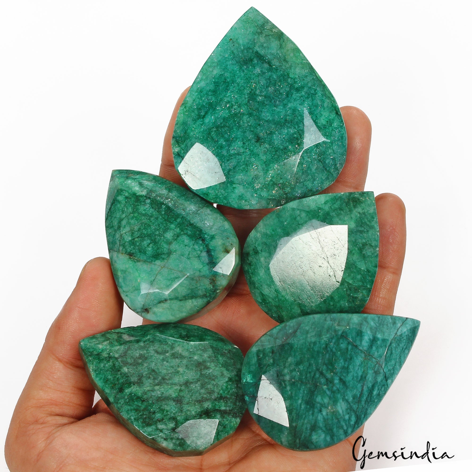 2040 Cts/5 Pcs Natural Brazilian Green Emerald Pear Faceted Cut Loose Huge Gems