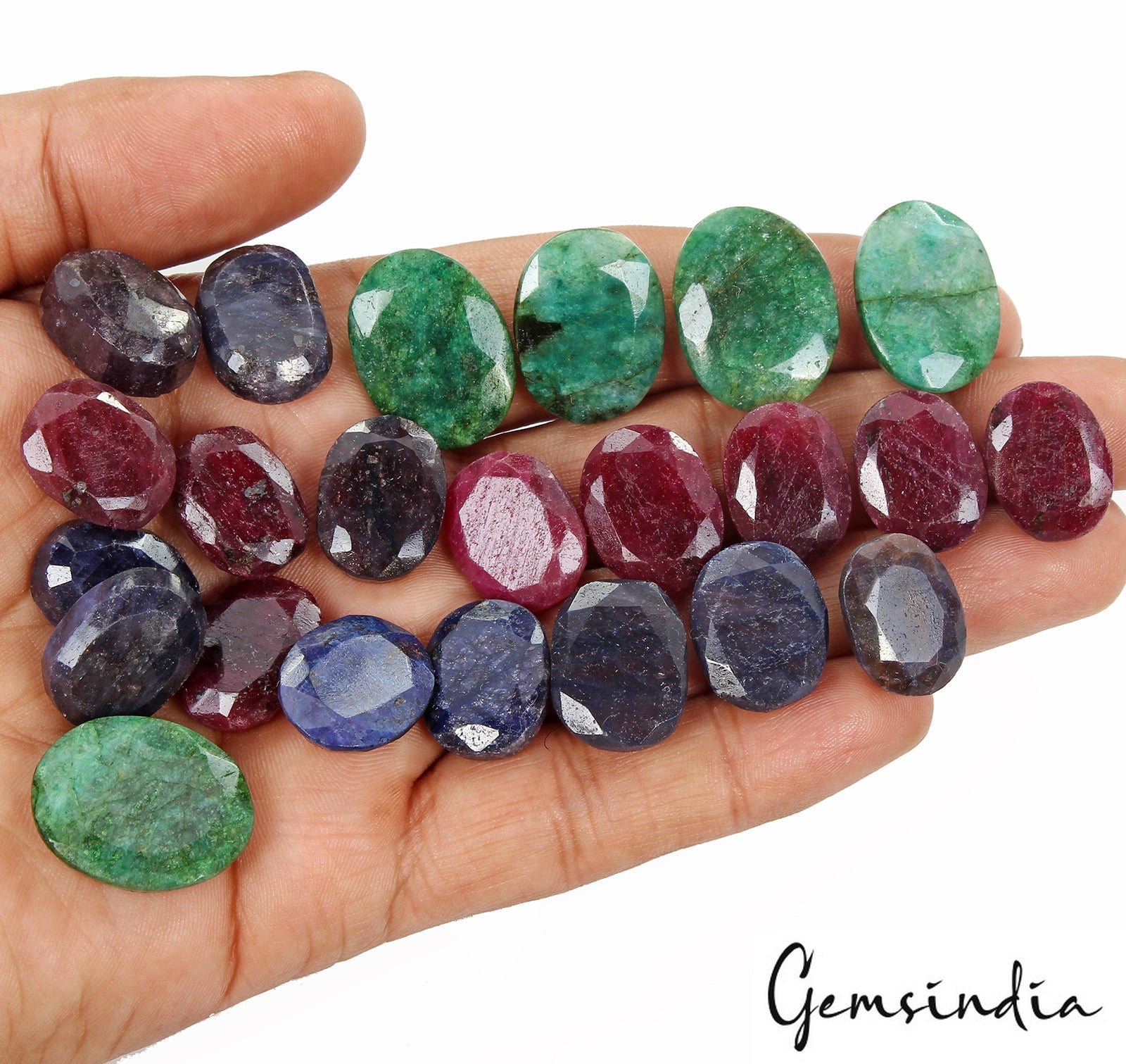 530 Ct 23 Pcs Natural Red Ruby Green Emerald Blue Sapphire All Oval Loose Gems