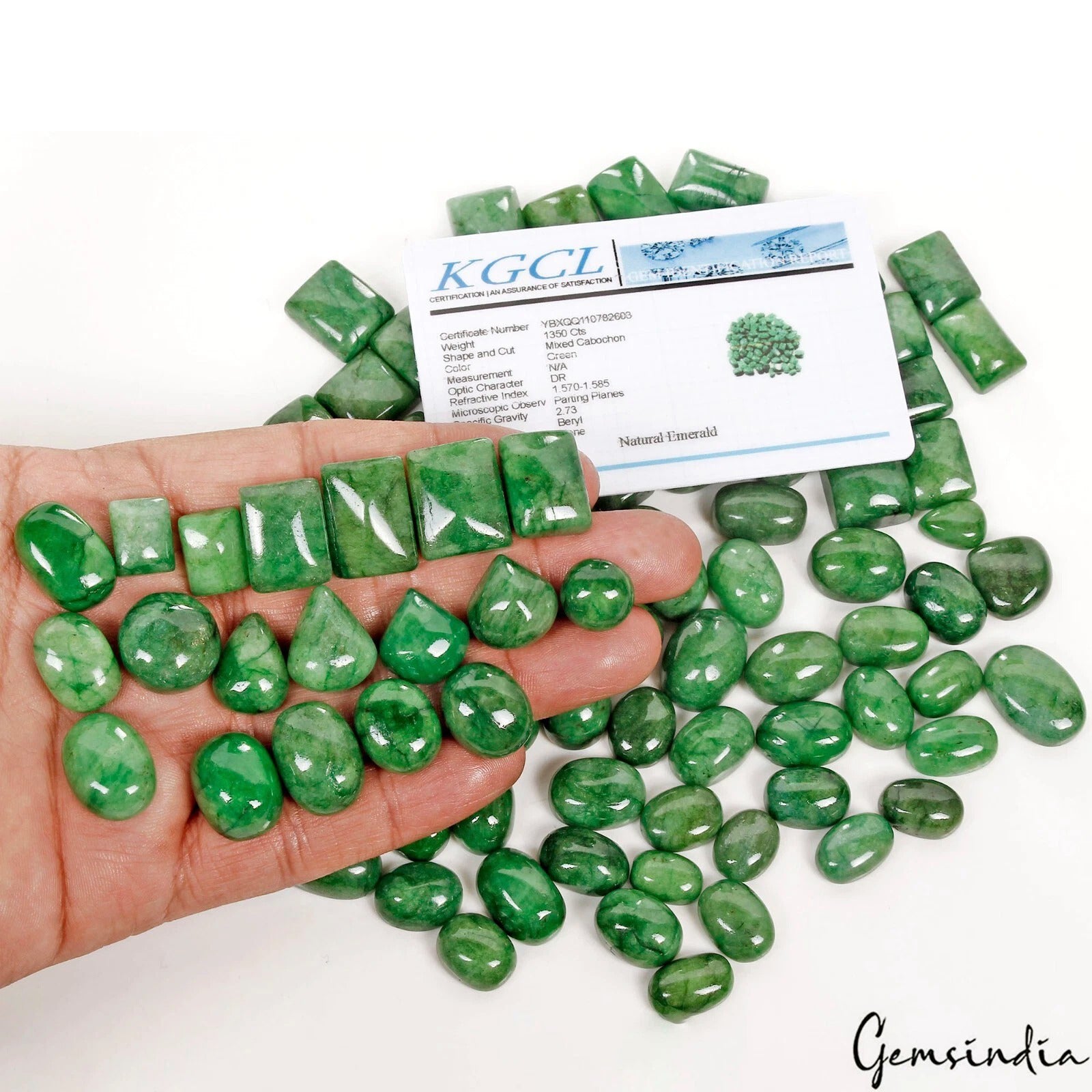Emerald Lot, Cabochon, Oval, Rectangular & Pear Cabochon, Color Enhanced — 99 Pieces, 11mm, 1350 Ct, Brazil