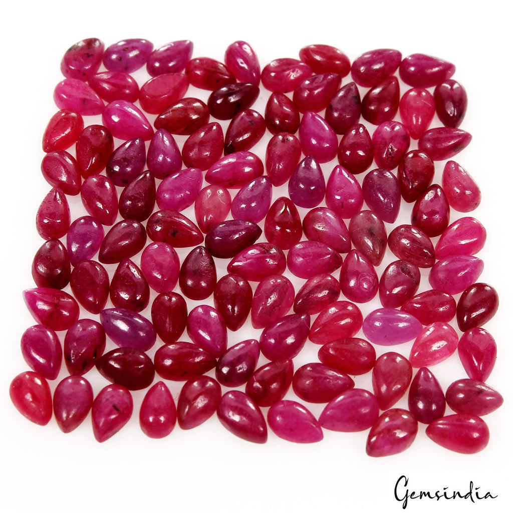 100 Pcs Natural Ruby Vivid Red Pink Pear Cab Top Quality Loose Gemstones 36.50Ct