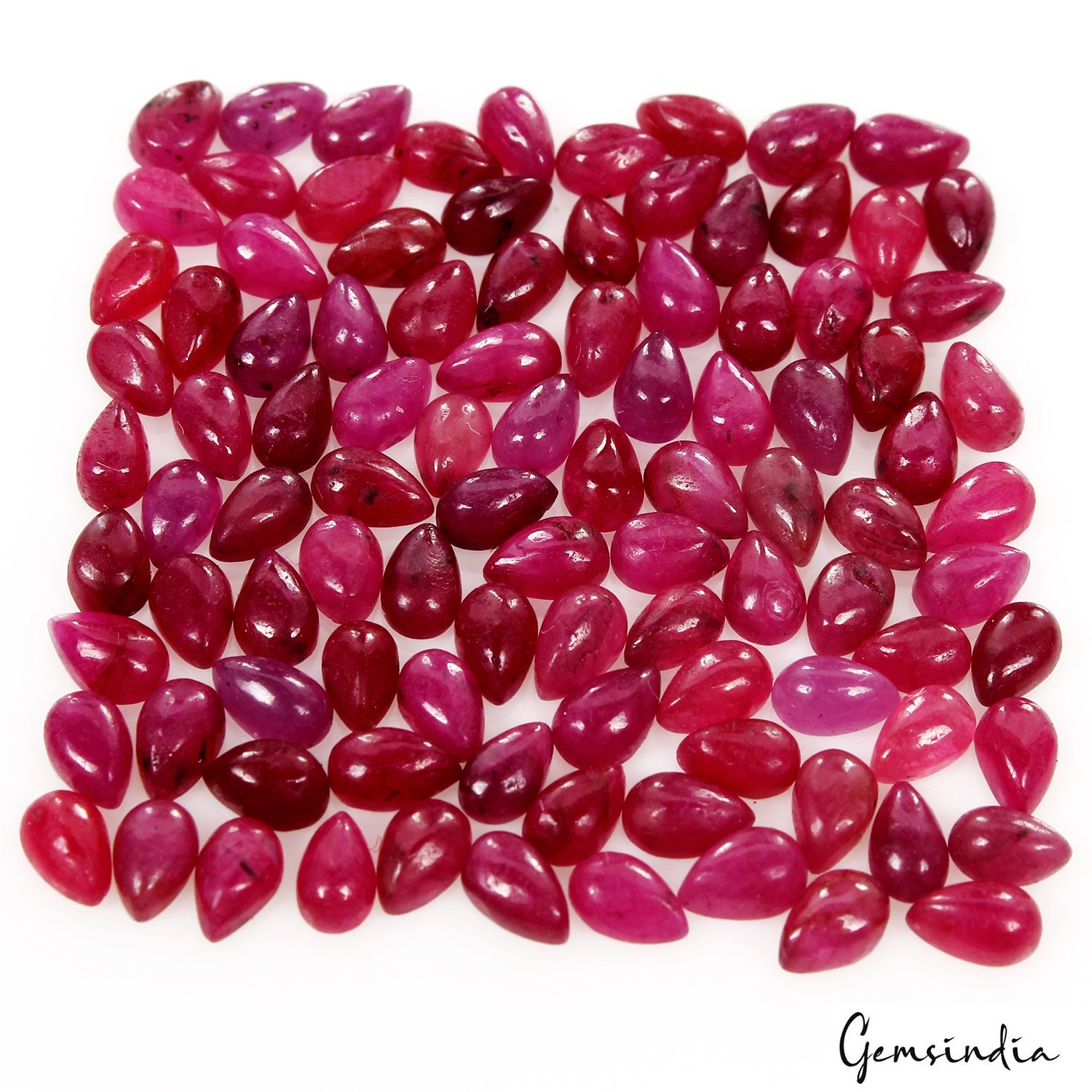 100 Pcs Natural Ruby Vivid Red Pink Pear Cab Top Quality Loose Gemstones 36.50Ct