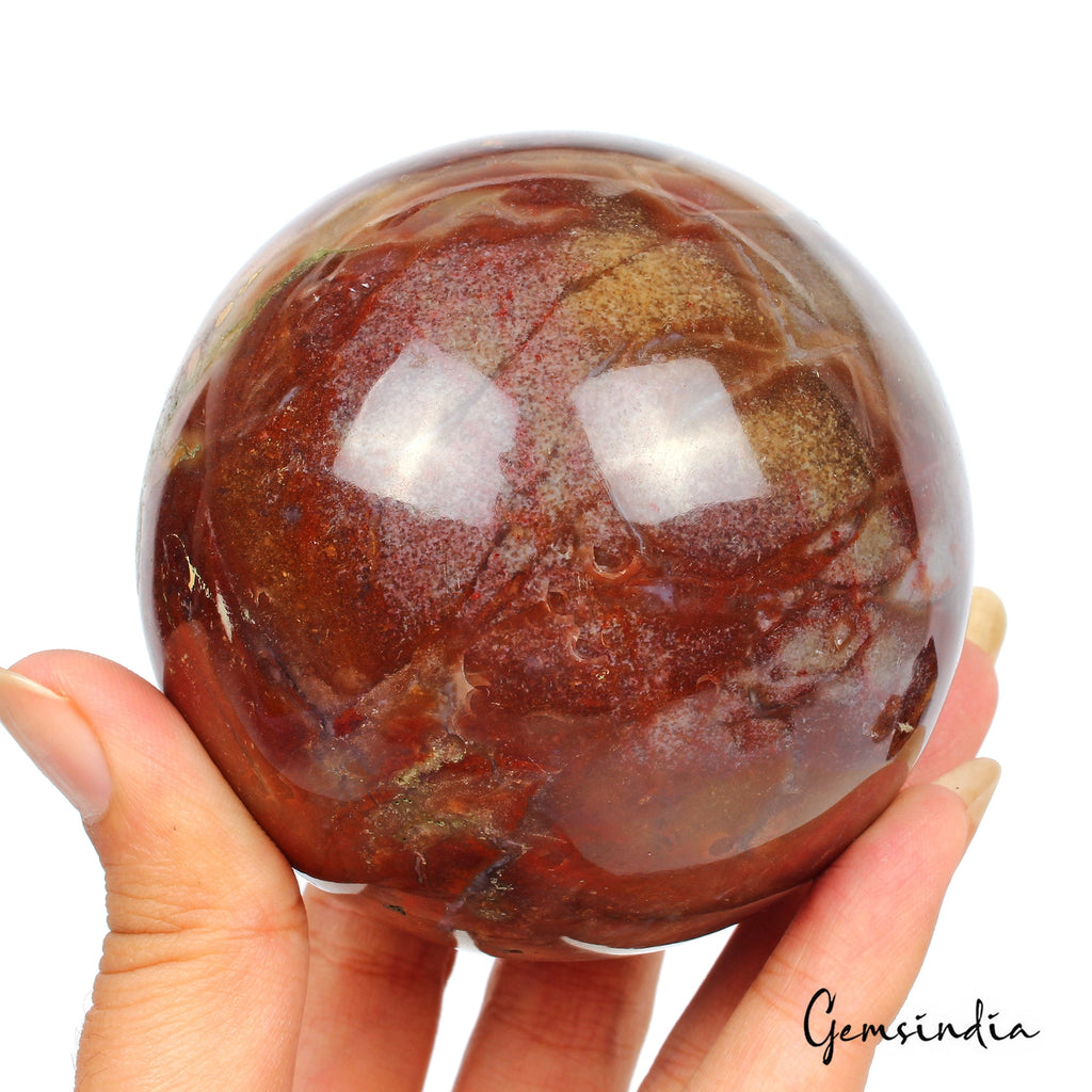2820 Ct Natural Red Bloodstone Healing Crystal Mineral Sphere Gems With Stand