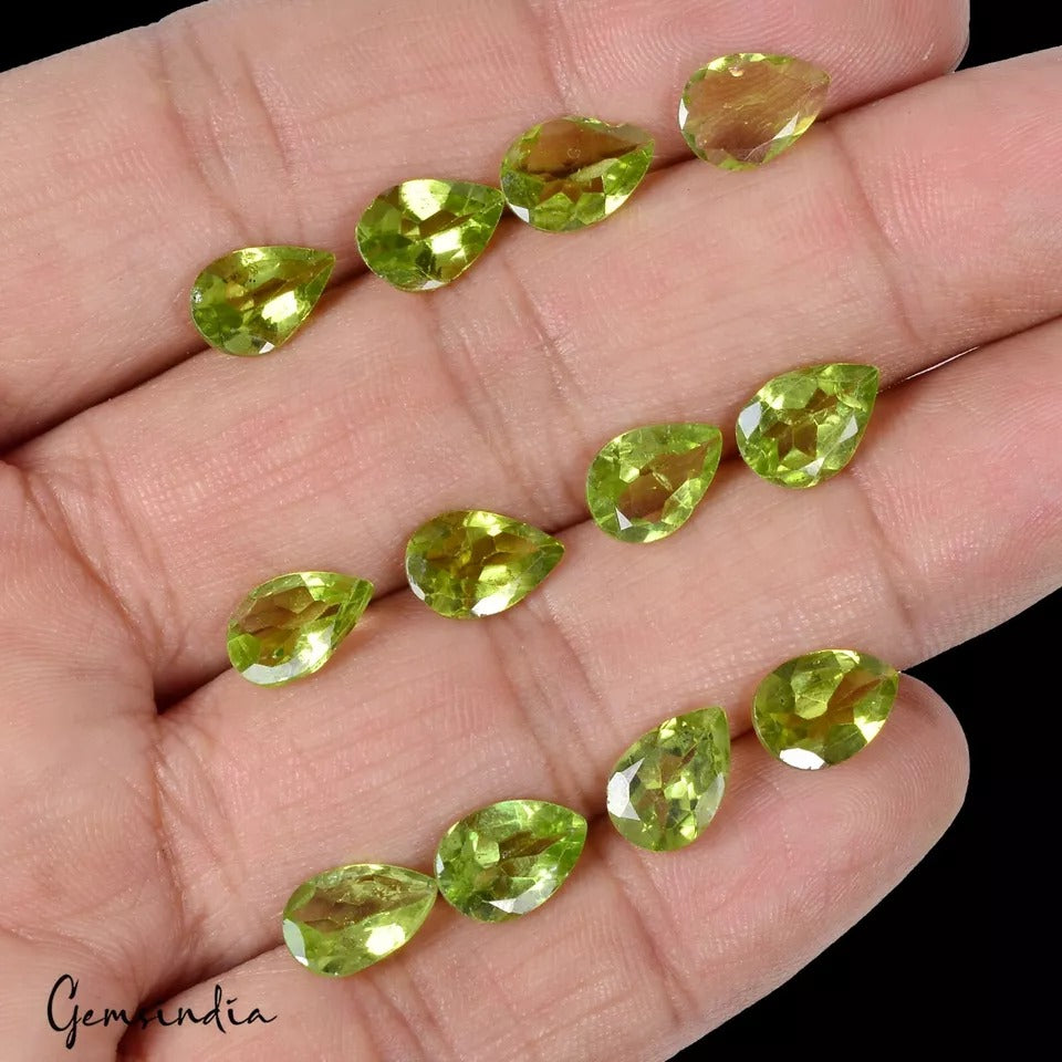 Peridot Lot, Loose Gemstone, Pear, Untreated — 12 Pieces, 10mm, 18.90 Ct