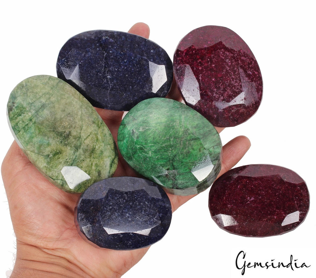 Emerald Lot, Loose Gemstone, Color Enhanced, Multi Color — 6 Pieces, 59mm to 83mm, 6200 Ct