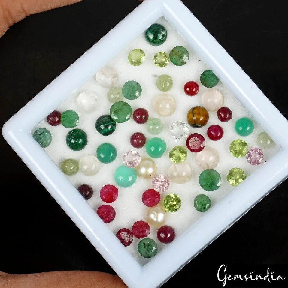 21.80 Cst/55 Pcs Natural Multi-Color Mix Multi-Gems Round 3-5mm Gems For Jewelry