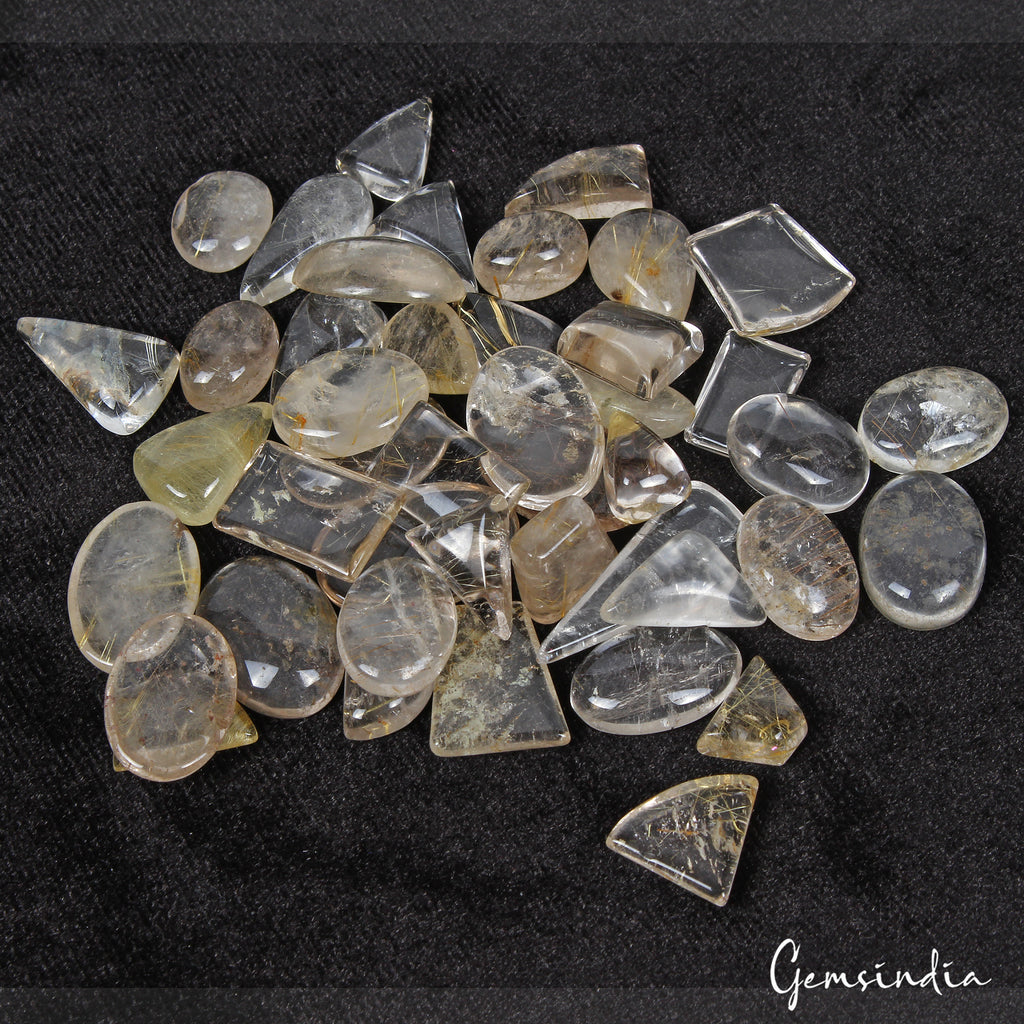 Rutile Quartz Lot, Cabochon, Untreated — 44 Pieces, 11mm to 27mm, 300 Ct, Madagascar