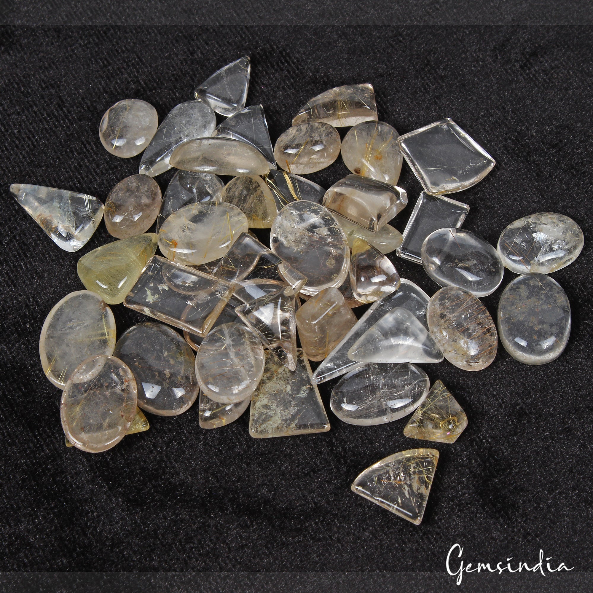 Rutile Quartz Lot, Cabochon, Untreated — 44 Pieces, 11mm to 27mm, 300 Ct, Madagascar