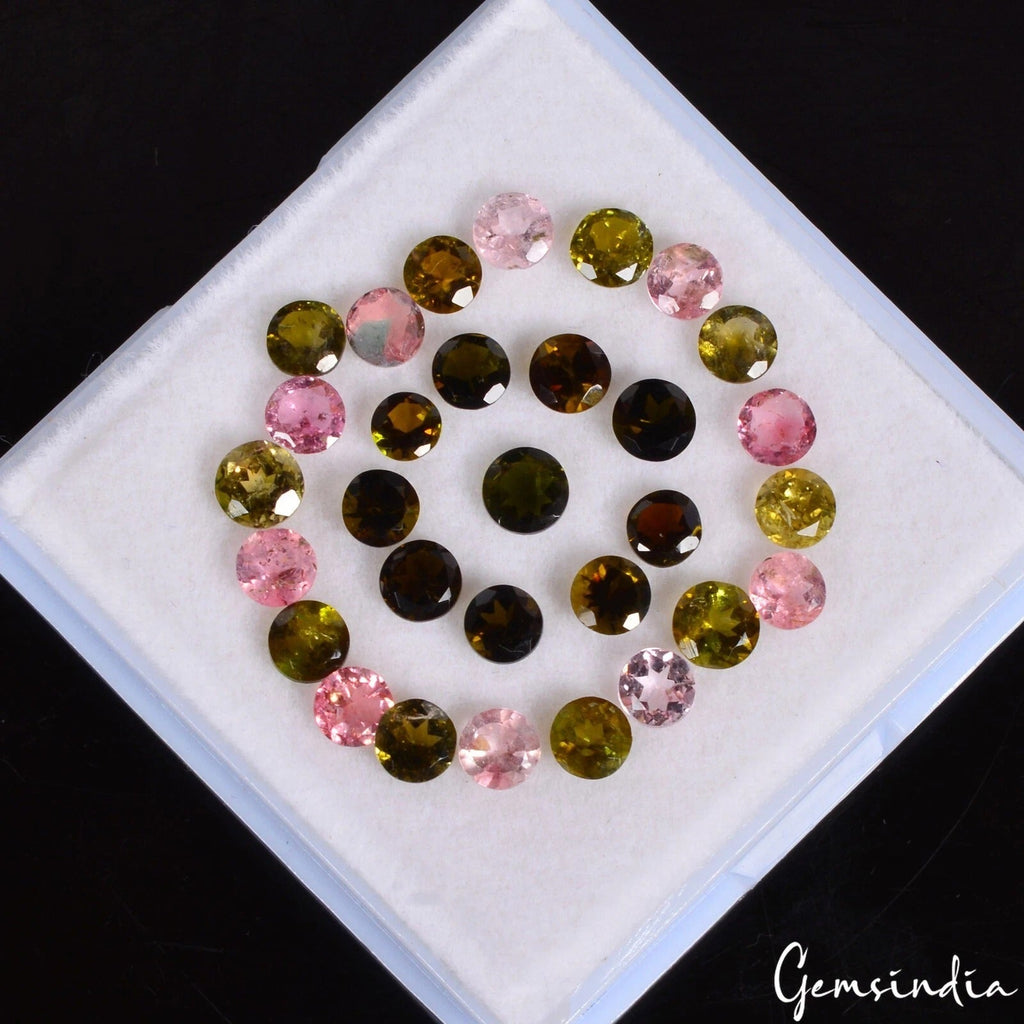 7.60 Ct/30 Pcs Natural Untreated Multi Color Tourmaline Round Cut Loose Gems Lot