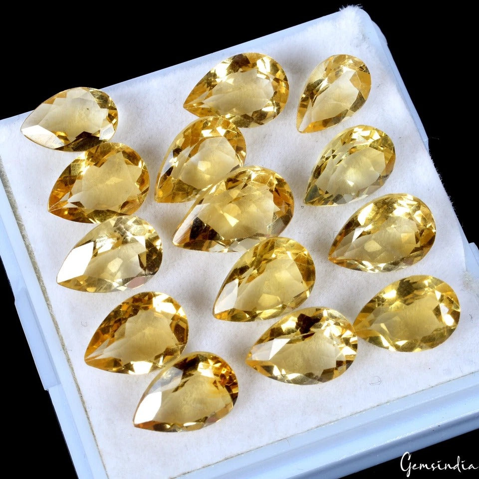 Pear Shape 10-12mm. Real 100%Natural Yellow Citrine Brazil Gems 14Pcs/32.90 Ct